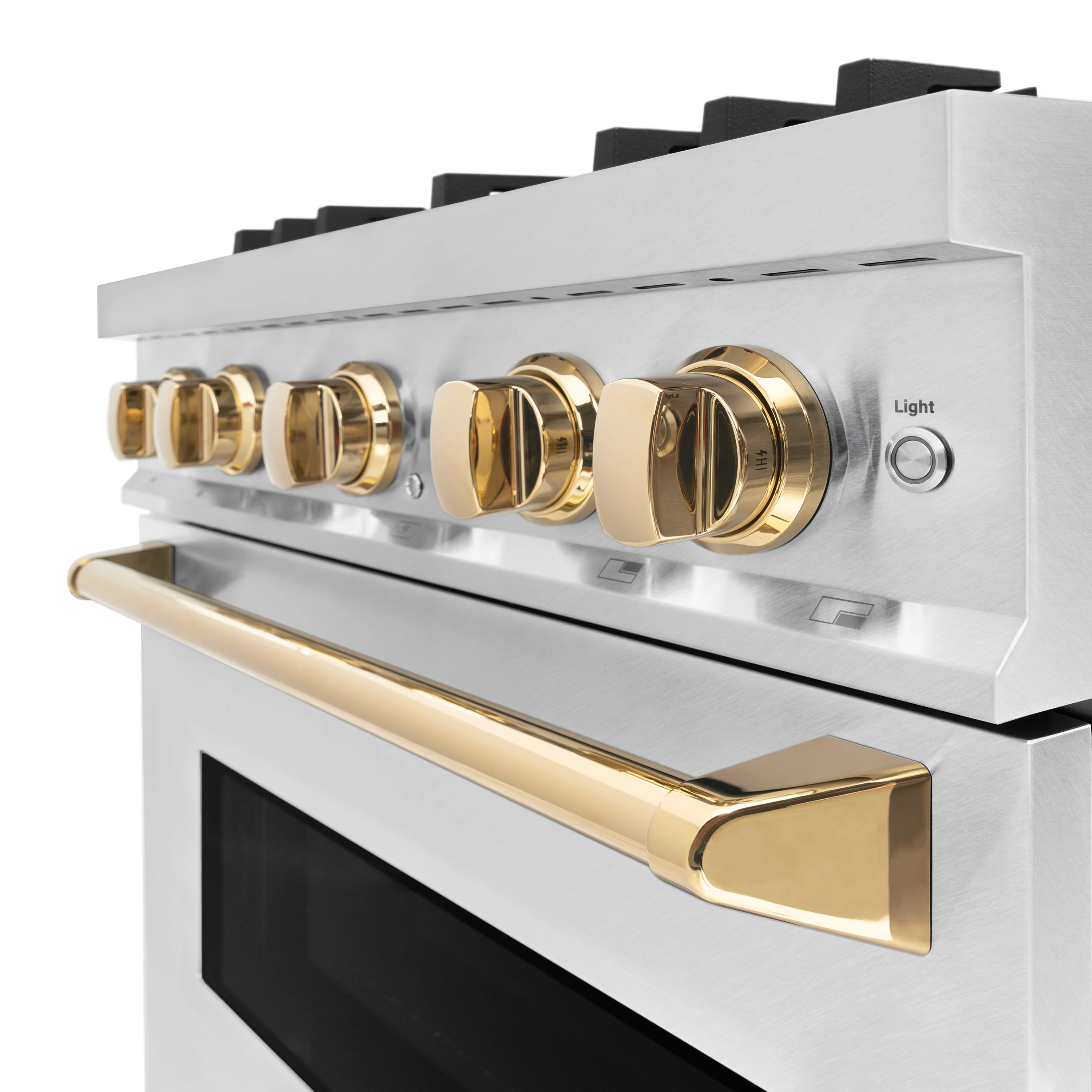 ZLINE Autograph Edition 30 in. 4.2 cu. ft. Classic Dual Fuel Range with 4 Burner Gas Cooktop and Electric Convection Oven in Satin Stainless Steel with Polished Gold Accents (CDRSZ-30-G) - Image 9