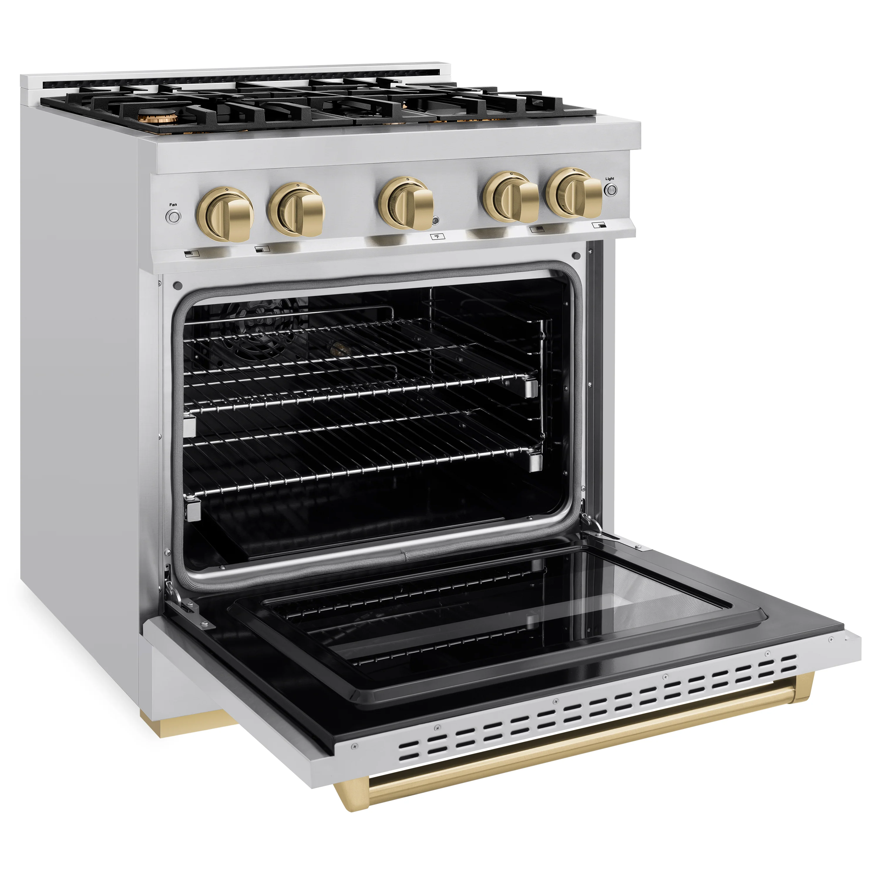 ZLINE Autograph Edition 30 in. 4.2 cu. ft. Classic Dual Fuel Range with 4 Burner Gas Cooktop and Electric Convection Oven in Stainless Steel with Champagne Bronze Accents (CDRZ-30-CB) - Image 6