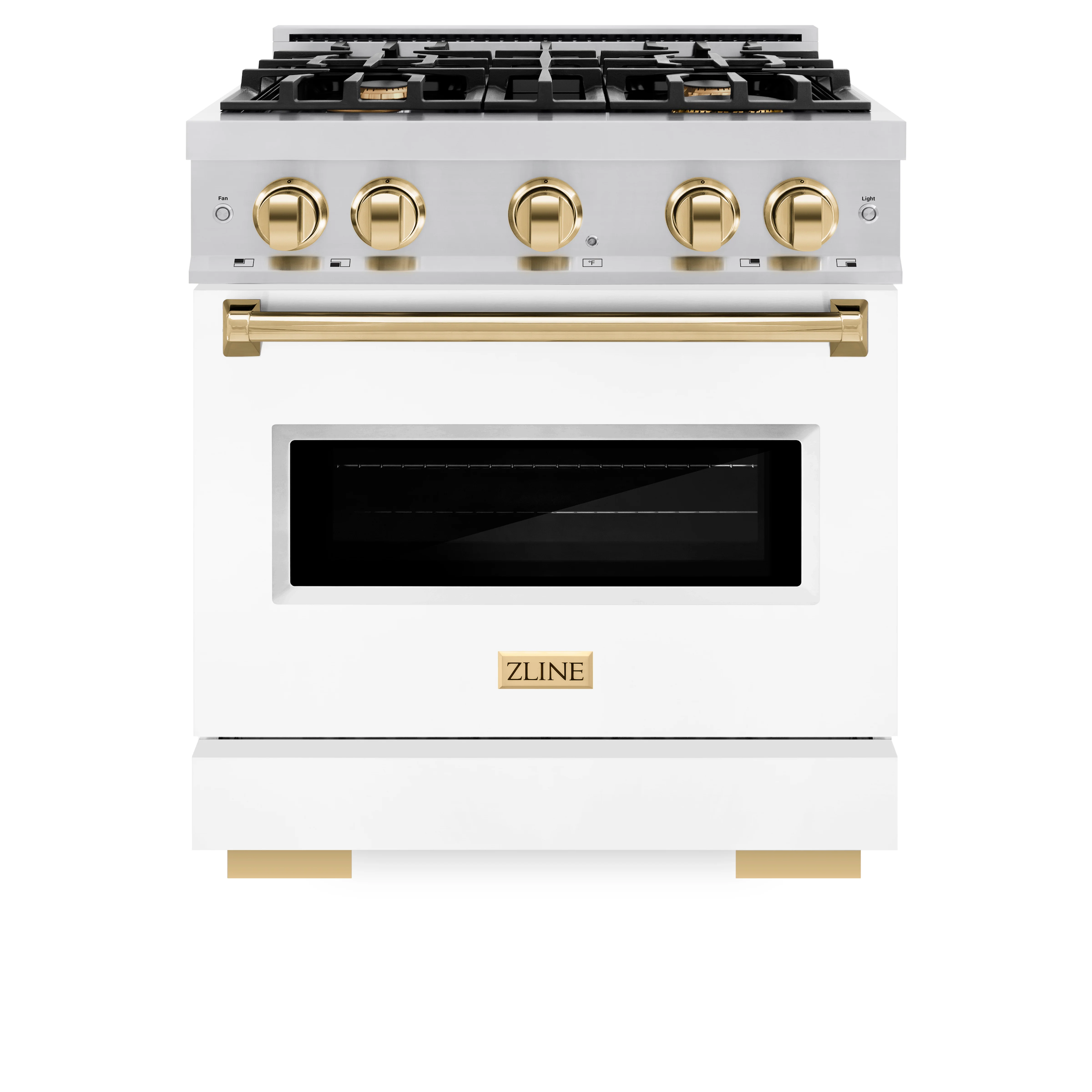 ZLINE Autograph Edition 30 in. 4.2 cu. ft. Classic Dual Fuel Range with 4 Burner Gas Cooktop and Electric Convection Oven in Stainless Steel with White Matte Door and Polished Gold Accents (CDRZ-WM-30-G) - Image 2