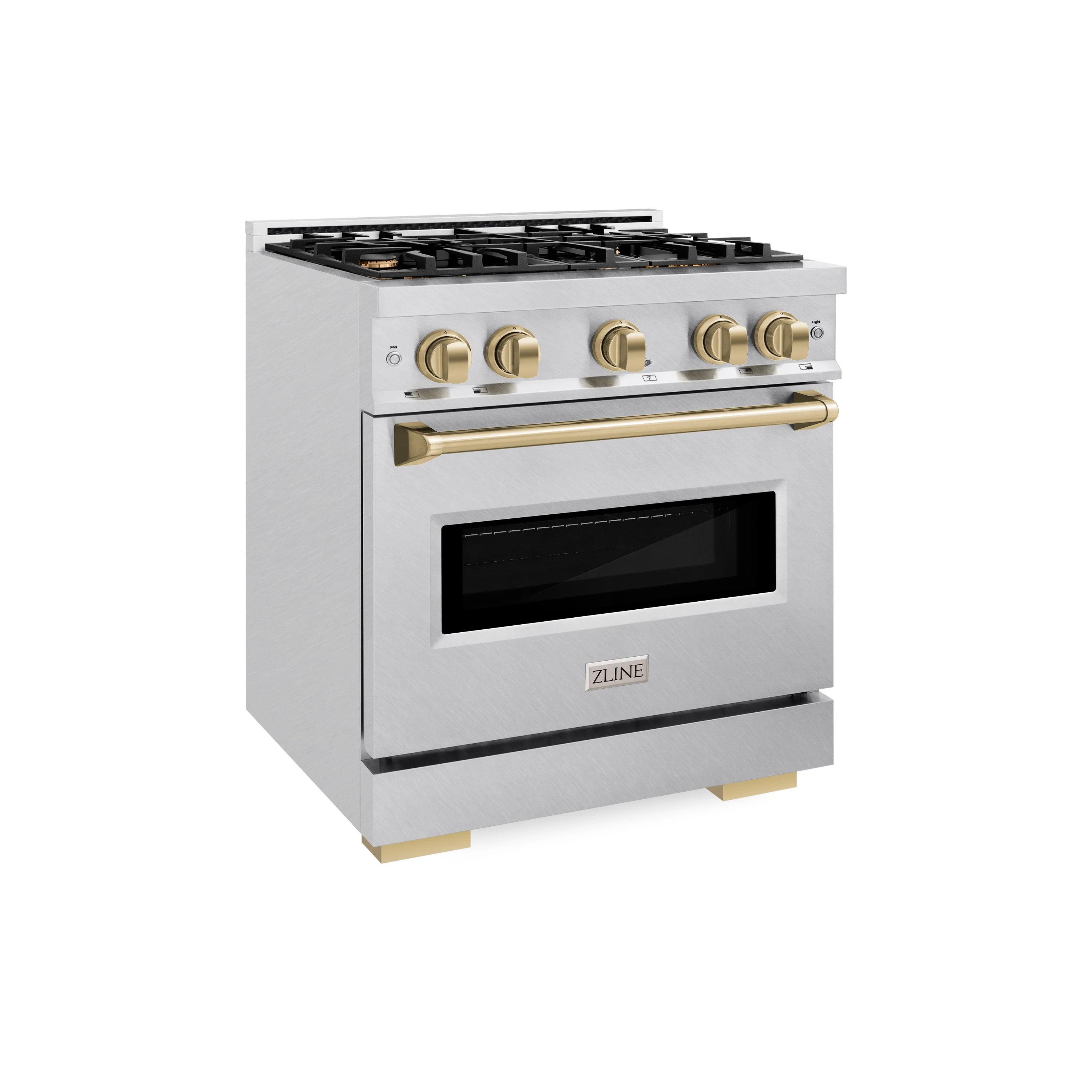 ZLINE Autograph Edition 30 in. 4.2 cu. ft. Classic Gas Range with 4 Burner Cooktop and Convection Gas Oven in Satin Stainless Steel and Champagne Bronze Accents (CGRSZ-30-CB) - Image 5
