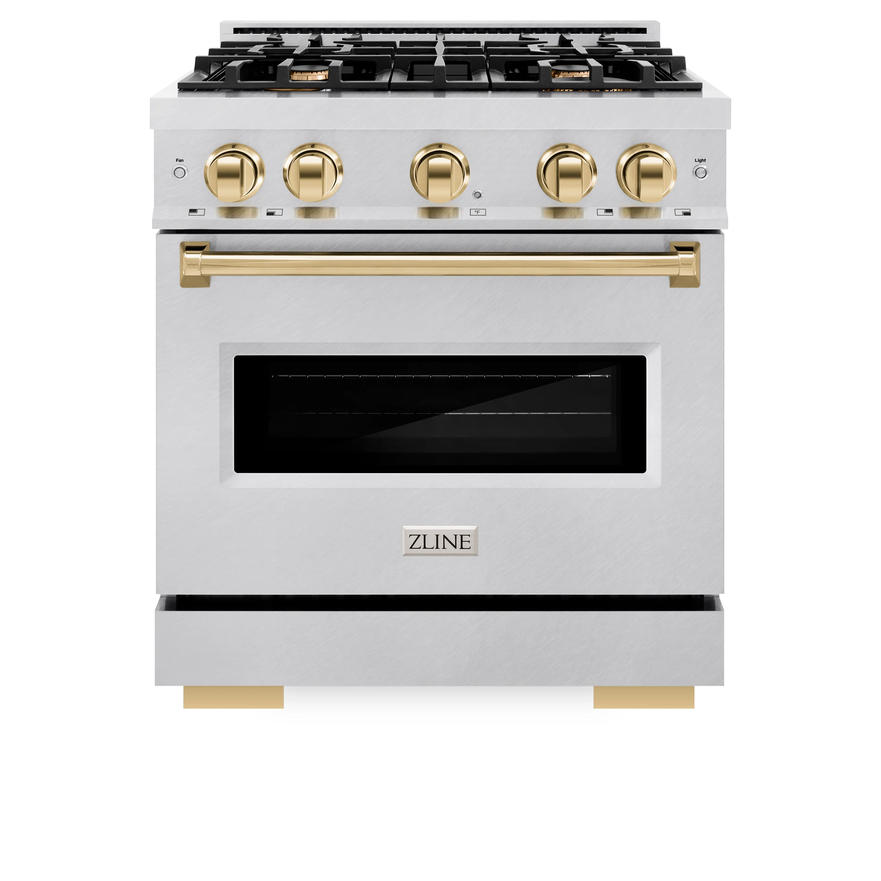 ZLINE Autograph Edition 30 in. 4.2 cu. ft. Classic Gas Range with 4 Burner Cooktop and Convection Gas Oven in Satin Stainless Steel and Polished Gold Accents (CGRSZ-30-G) - Image 3