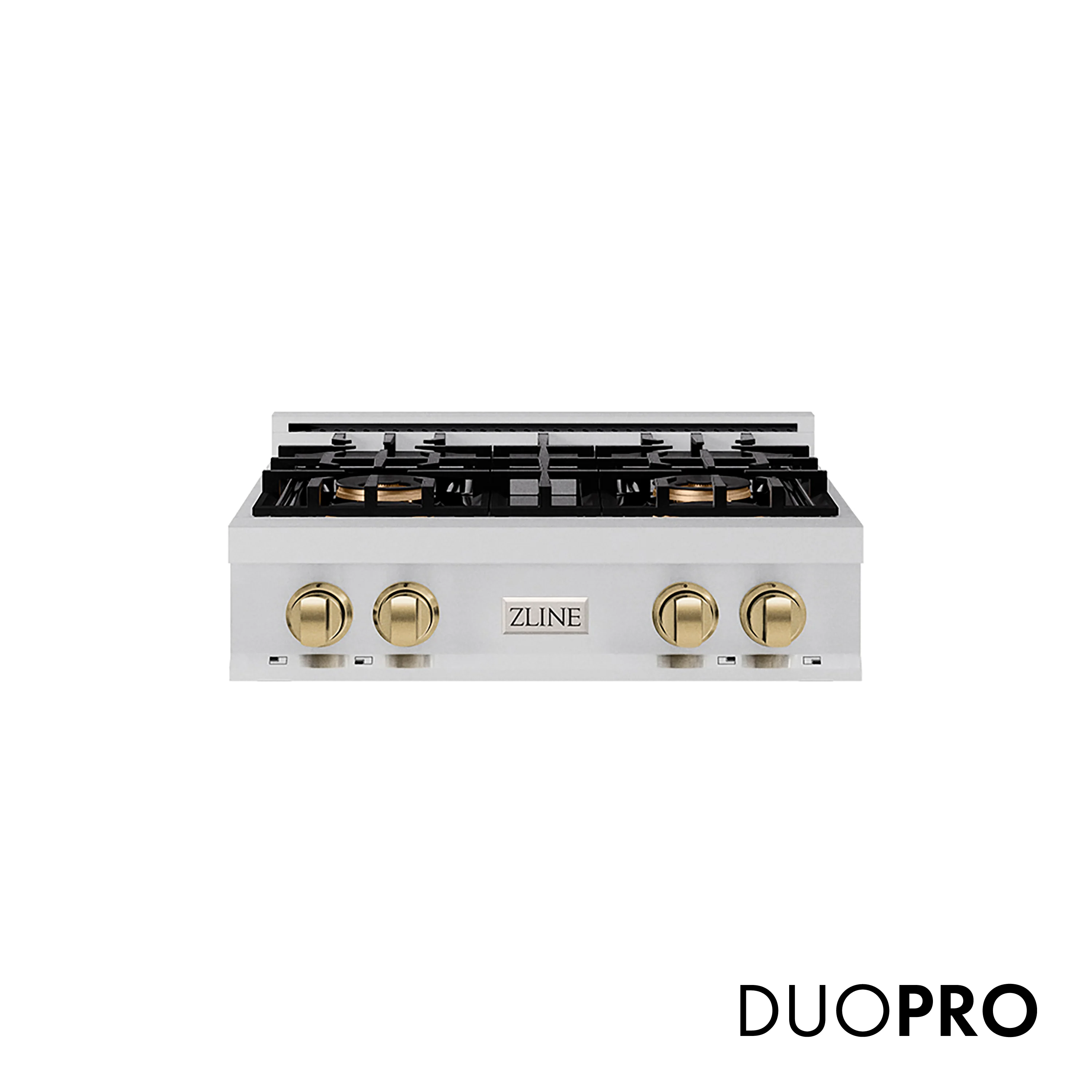 ZLINE Autograph Edition 30 in. Classic Gas Rangetop with 4 Burner DuoPro™ Cooktop in Stainless Steel and Champagne Bronze Accents (PCRTZ-30-CB)