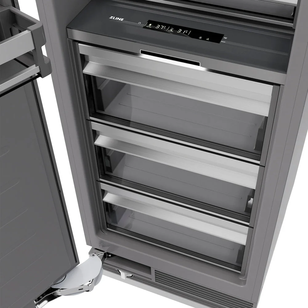 ZLINE Autograph Edition 30 in. 16.7 cu. ft. Column Refrigerator in Satin Stainless Steel with Graphite Gray Interior and Champagne Bronze Accents (RCRVZ-SN-30-CB) - Image 9