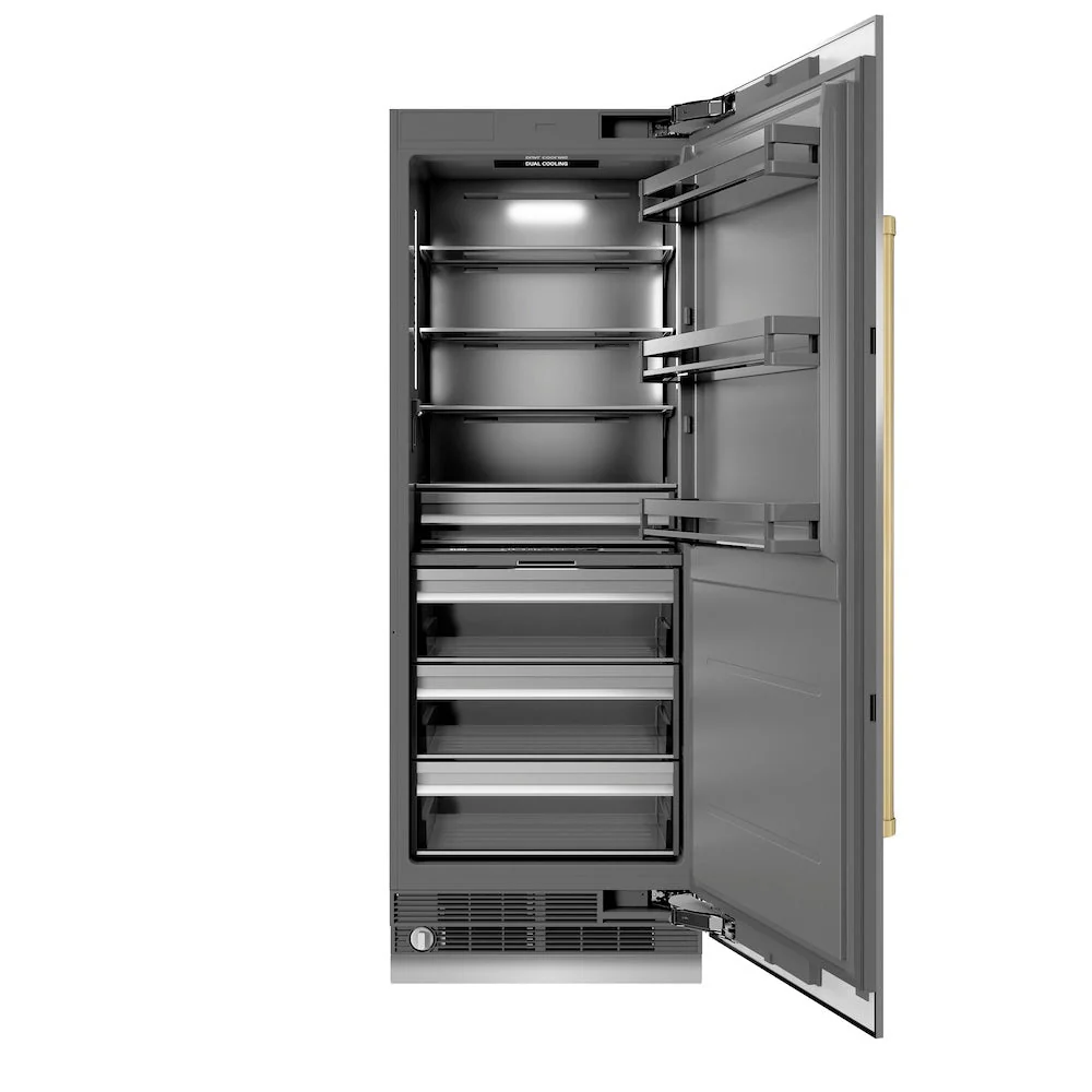 ZLINE Autograph Edition 30 in. 16.7 cu. ft. Column Refrigerator in Stainless Steel with Graphite Gray Interior and Champagne Bronze Accents (RCRVZ-30430-CB)