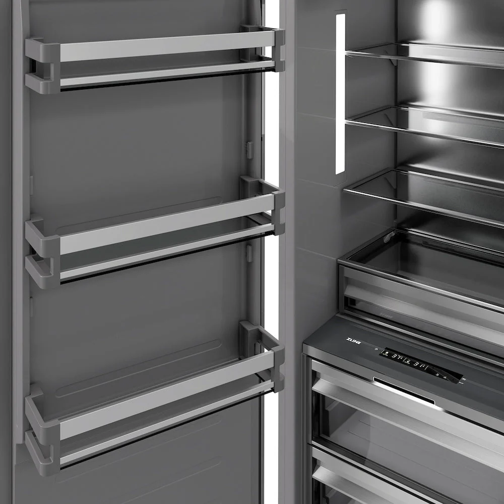 ZLINE Autograph Edition 30 in. 16.7 cu. ft. Column Refrigerator in Stainless Steel with Graphite Gray Interior and Champagne Bronze Accents (RCRVZ-30430-CB) - Image 9