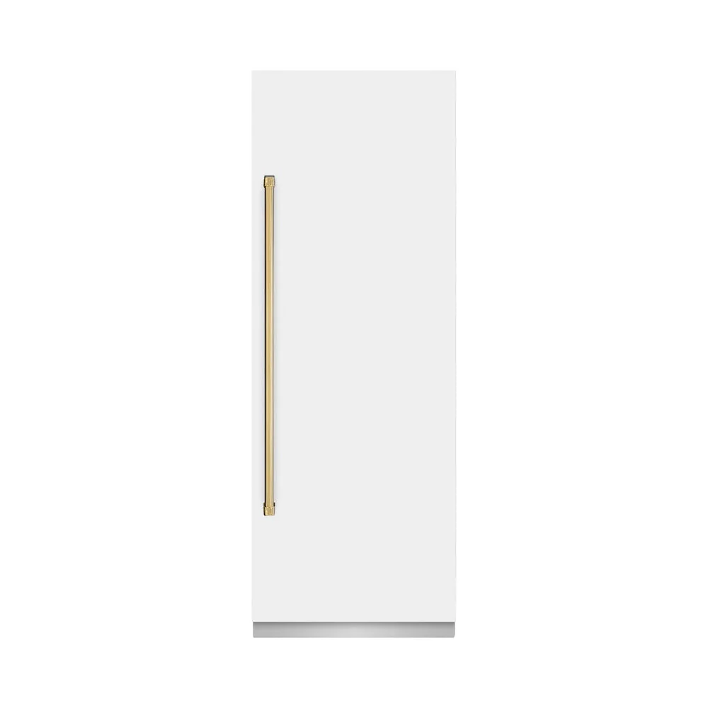 ZLINE Autograph Edition 30 in. 16.7 cu. ft. Column Refrigerator in White Matte with Graphite Gray Interior and Polished Gold Accents (RCRVZ-WM-30-G) - Image 2