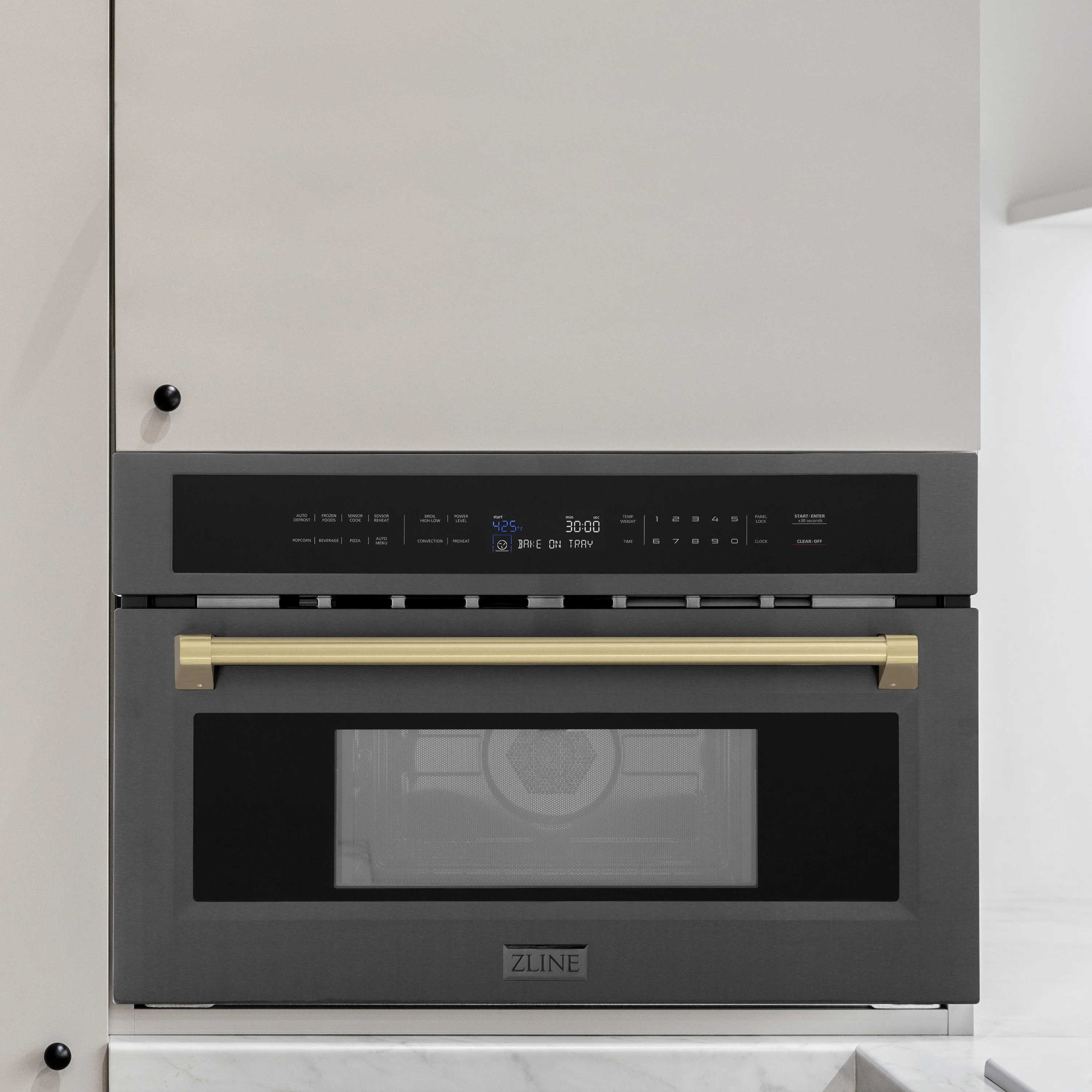ZLINE Autograph Edition 30” 1.6 cu ft. Built-in Convection Microwave Oven in Black Stainless Steel and Champagne Bronze Accents (MWOZ-30-BS-CB) - Image 10