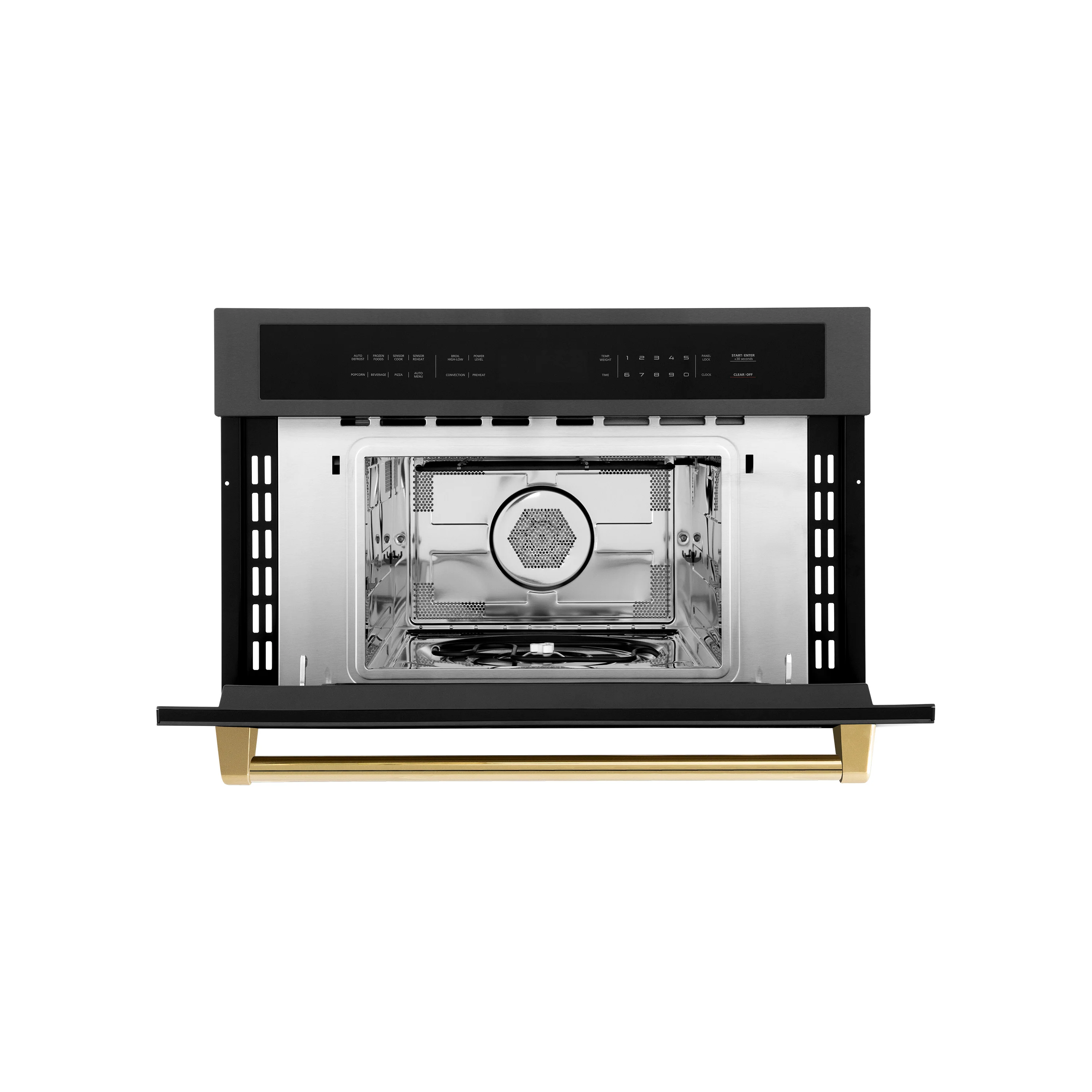 ZLINE Autograph Edition 30” 1.6 cu ft. Built-in Convection Microwave Oven in Black Stainless Steel and Polished Gold Accents (MWOZ-30-BS-G) - Image 6