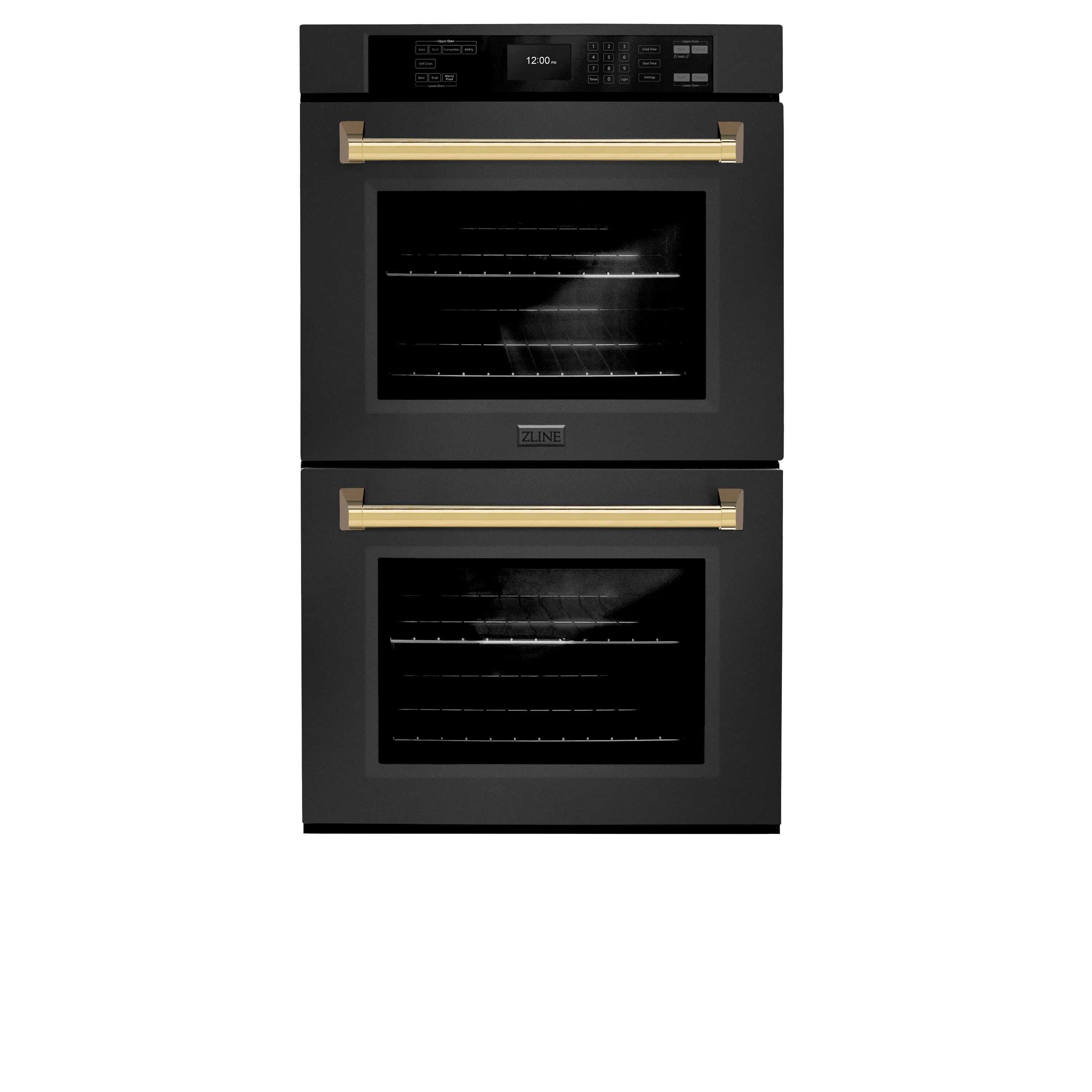 ZLINE 30 in. Autograph Edition Professional True Convection Double Wall Oven with Air Fry and Self Clean in Black Stainless Steel with Polished Gold Handles (WADBZ-30-G) - Image 3