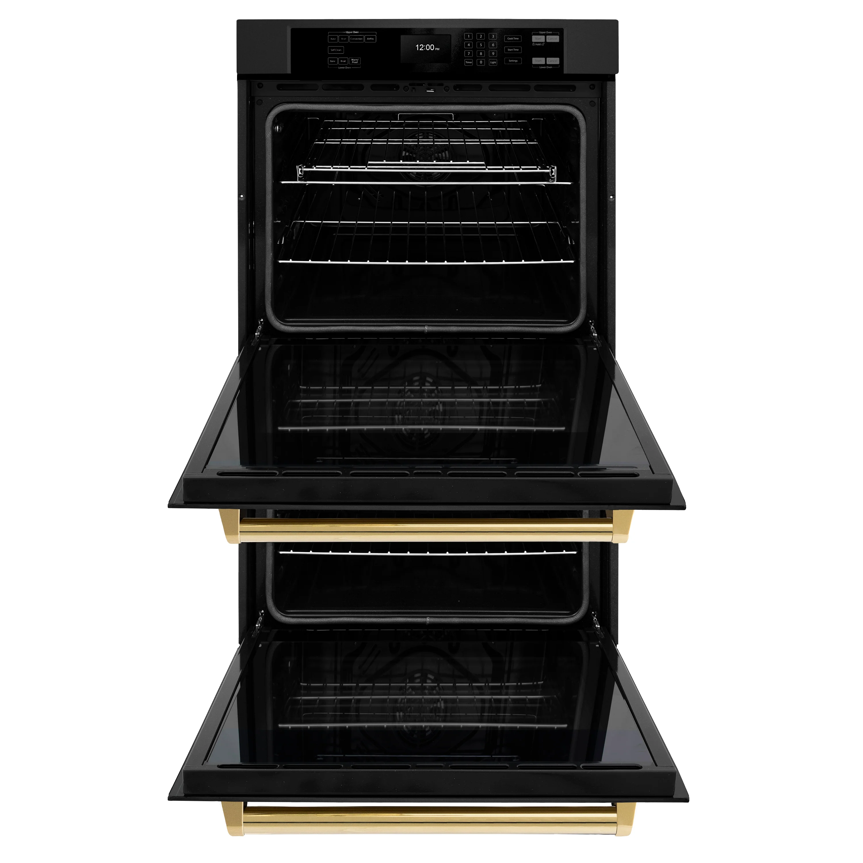 ZLINE 30 in. Autograph Edition Professional True Convection Double Wall Oven with Air Fry and Self Clean in Black Stainless Steel with Polished Gold Handles (WADBZ-30-G) - Image 4