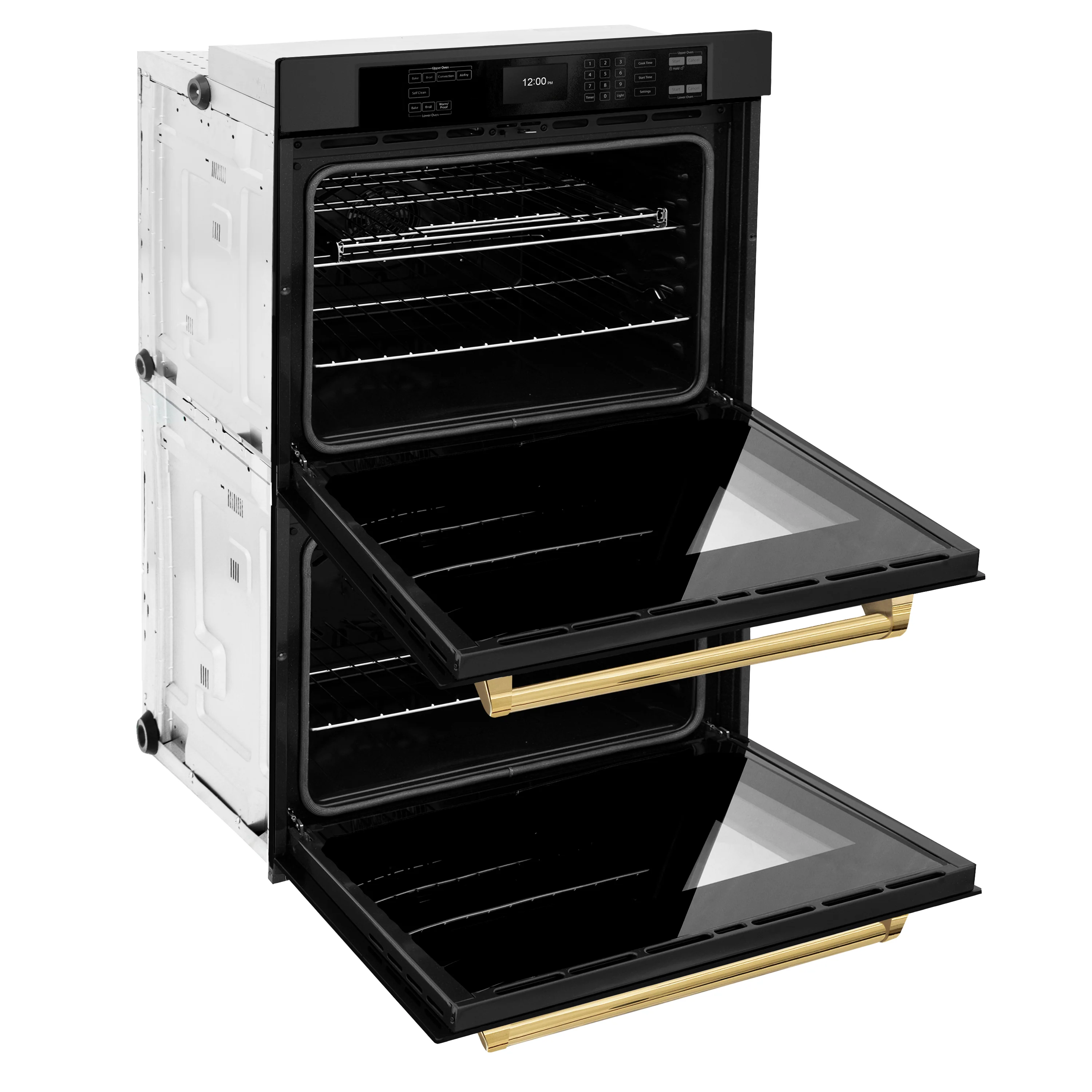 ZLINE 30 in. Autograph Edition Professional True Convection Double Wall Oven with Air Fry and Self Clean in Black Stainless Steel with Polished Gold Handles (WADBZ-30-G) - Image 7