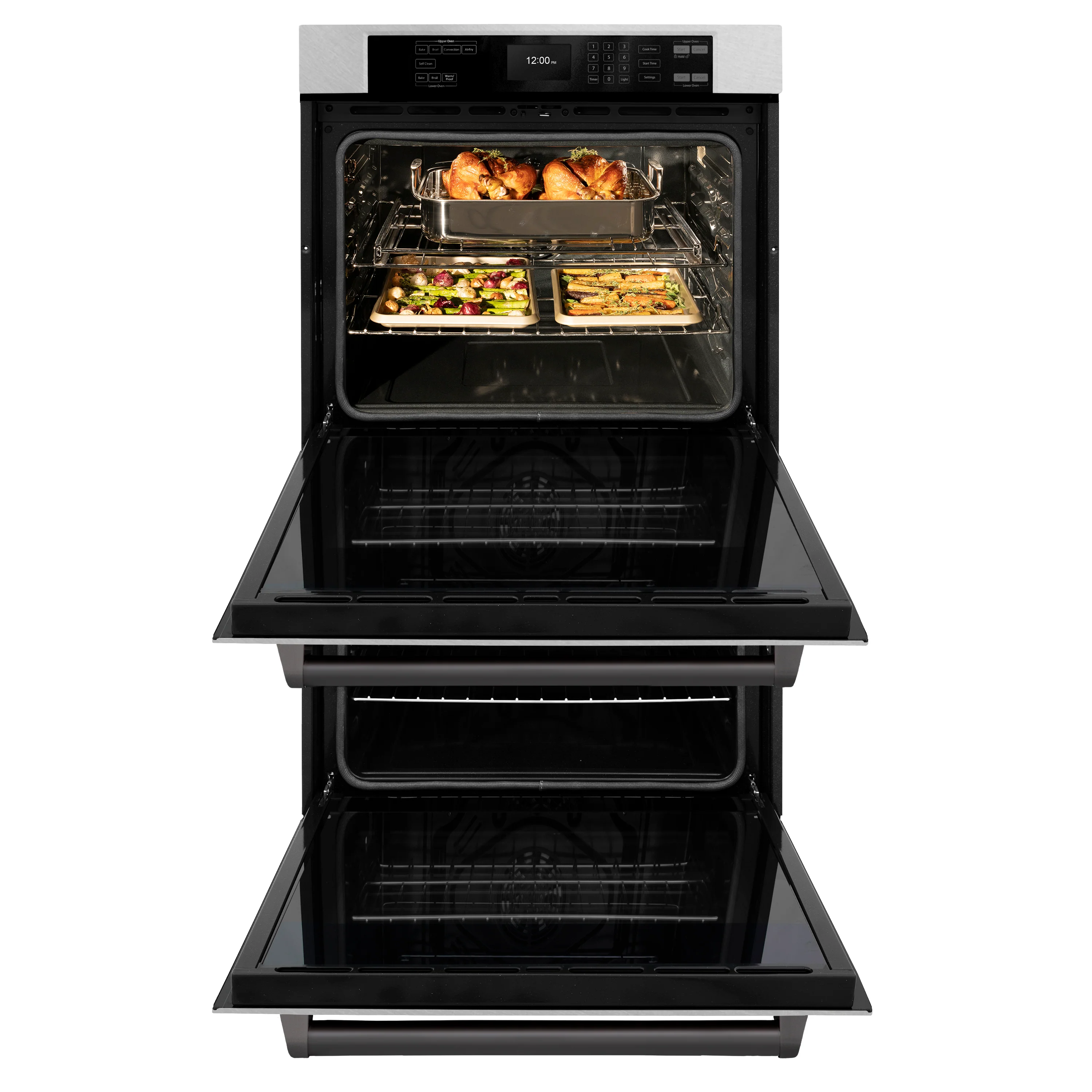 ZLINE 30 in. Autograph Edition Professional True Convection Double Wall Oven with Air Fry and Self Clean in Satin Stainless Steel with Matte Black Handles (WADSZ-30-MB) - Image 6