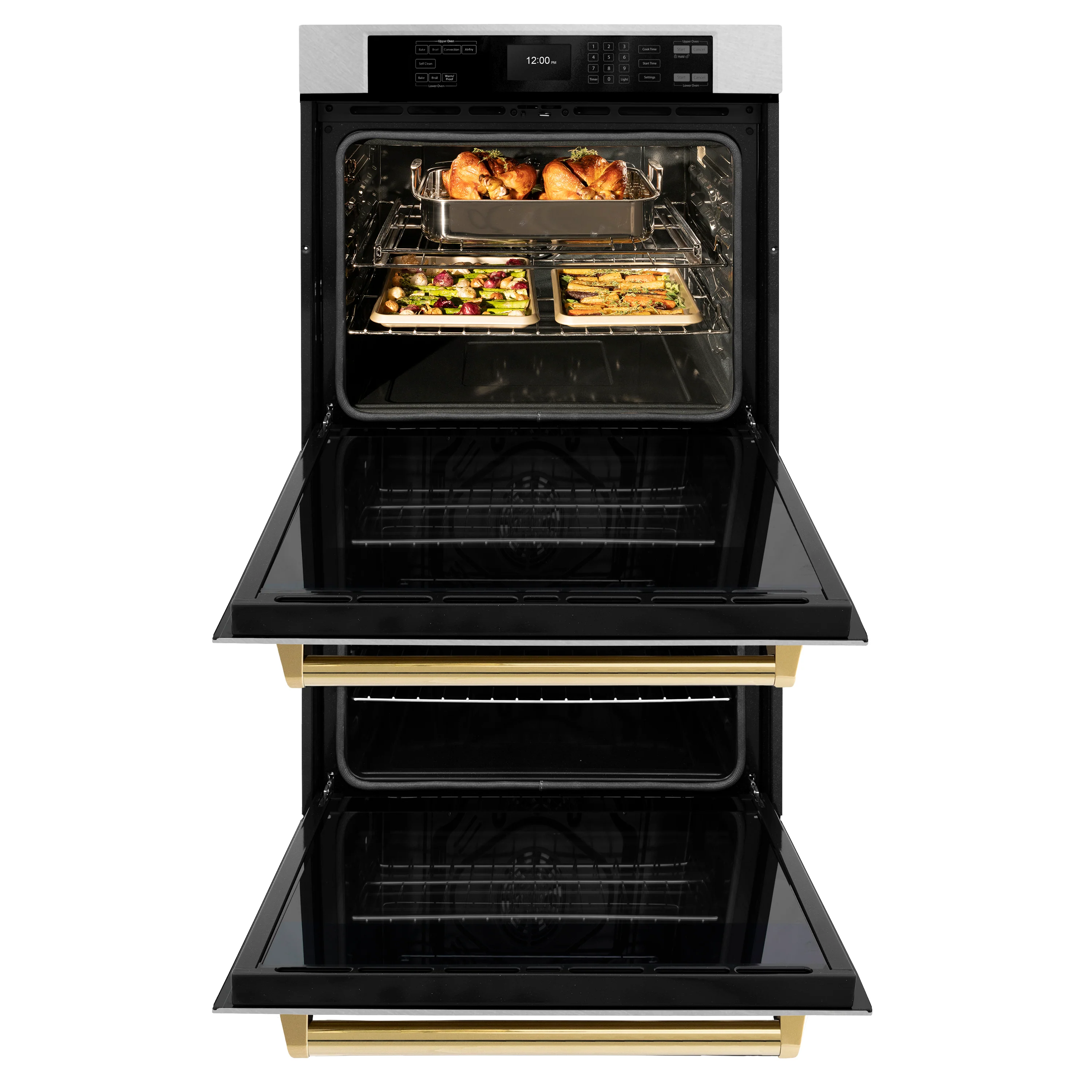 ZLINE 30 in. Autograph Edition Professional True Convection Double Wall Oven with Air Fry and Self Clean in Satin Stainless Steel with Polished Gold Handles (WADSZ-30-G) - Image 6