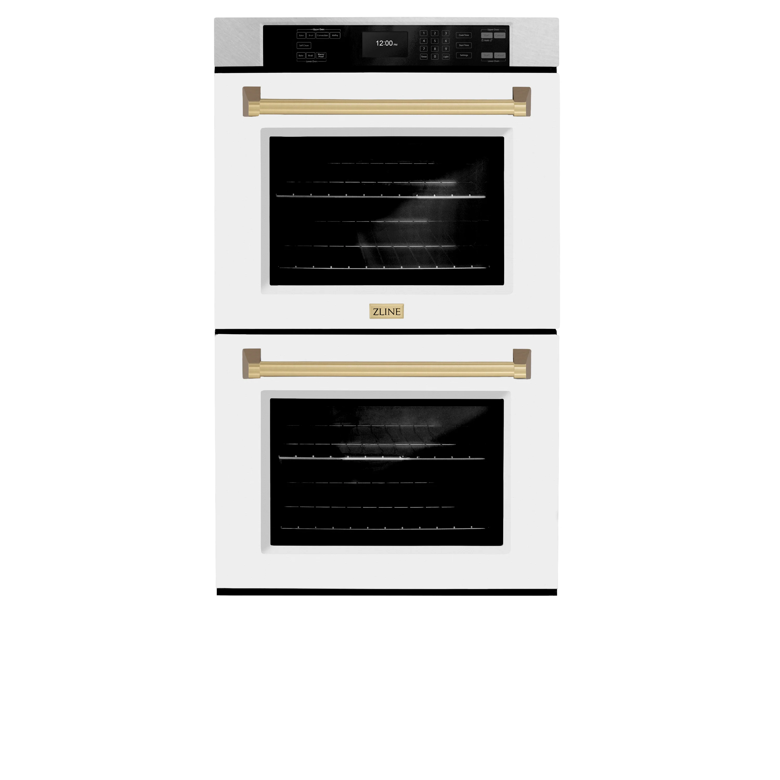ZLINE 30 in. Autograph Edition Professional True Convection Double Wall Oven with Air Fry and Self Clean in Satin Stainless Steel with White Matte Doors and Champagne Bronze Handles (WADSZ-WM-30-CB) - Image 3