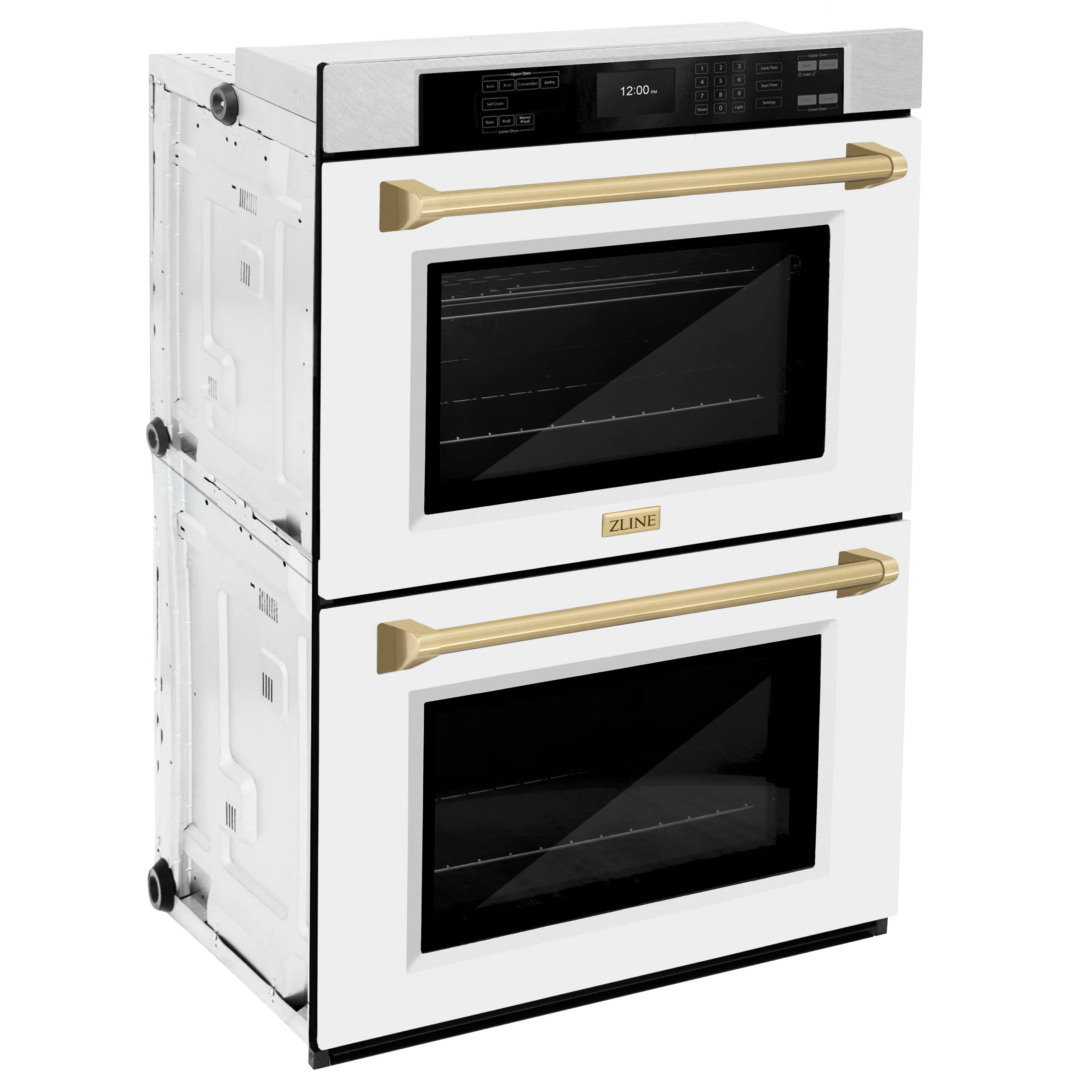ZLINE 30 in. Autograph Edition Professional True Convection Double Wall Oven with Air Fry and Self Clean in Satin Stainless Steel with White Matte Doors and Champagne Bronze Handles (WADSZ-WM-30-CB) - Image 6