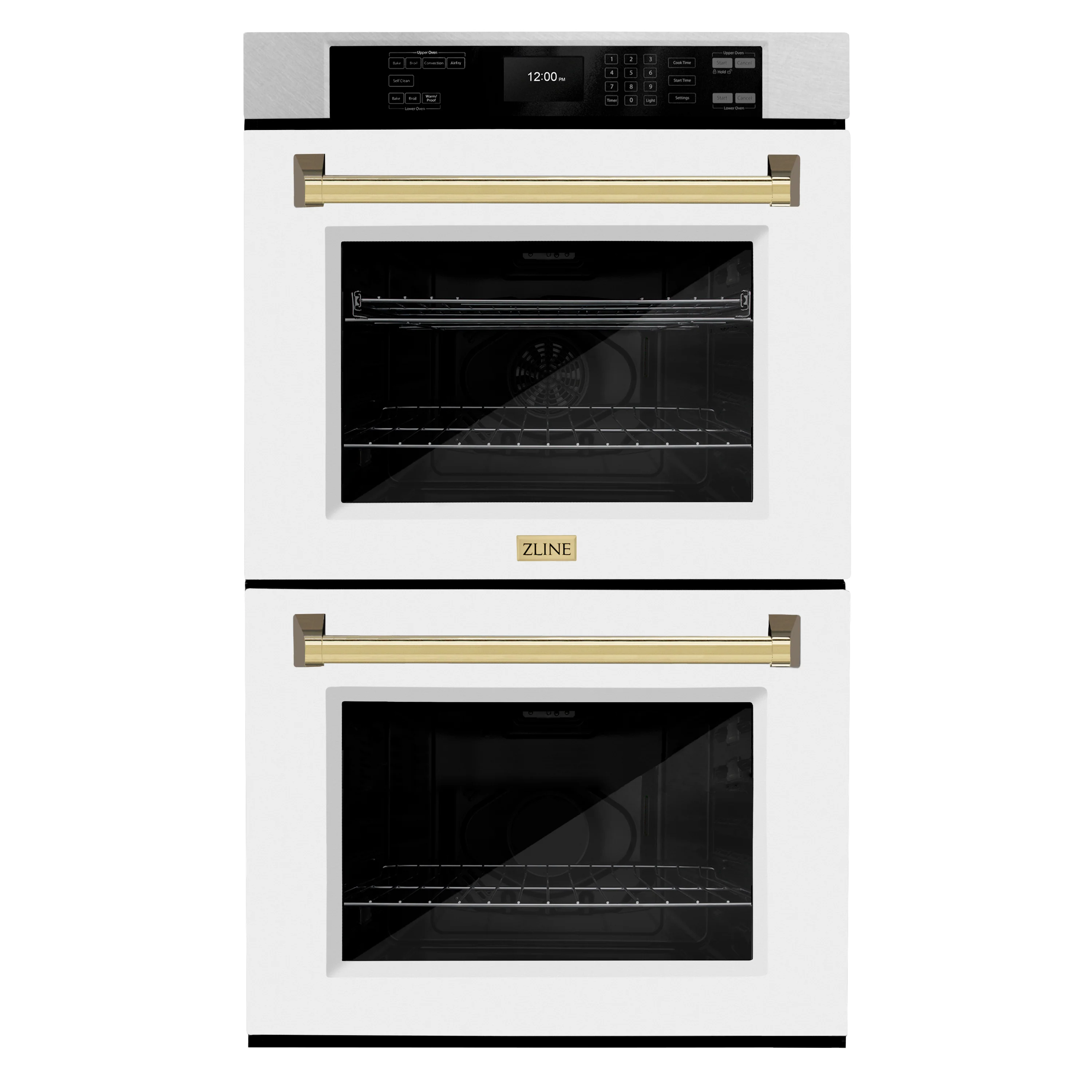 ZLINE 30 in. Autograph Edition Professional True Convection Double Wall Oven with Air Fry and Self Clean in Satin Stainless Steel with White Matte Doors and Polished Gold Handles (WADSZ-WM-30-G) - Image 4