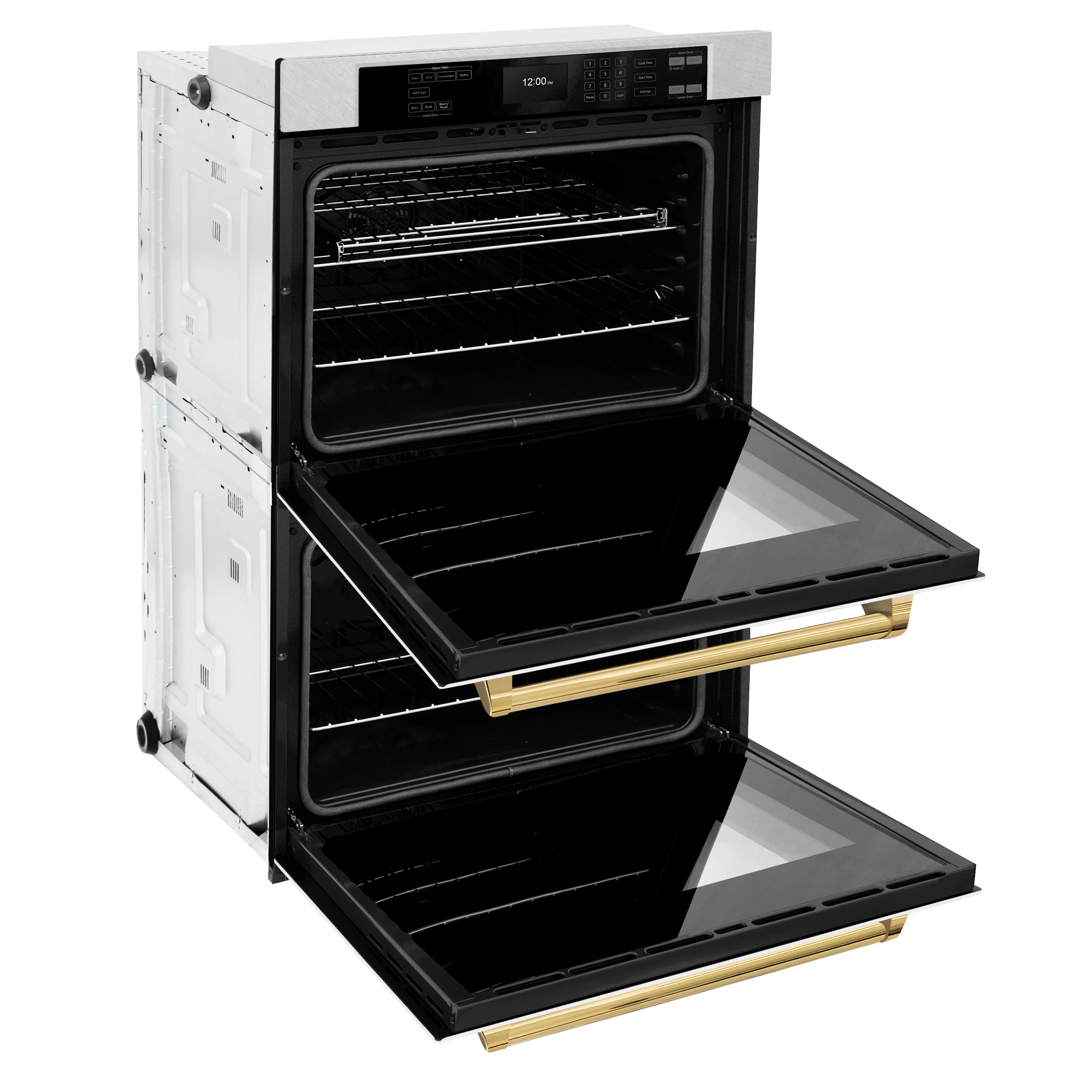 ZLINE 30 in. Autograph Edition Professional True Convection Double Wall Oven with Air Fry and Self Clean in Satin Stainless Steel with White Matte Doors and Polished Gold Handles (WADSZ-WM-30-G) - Image 7