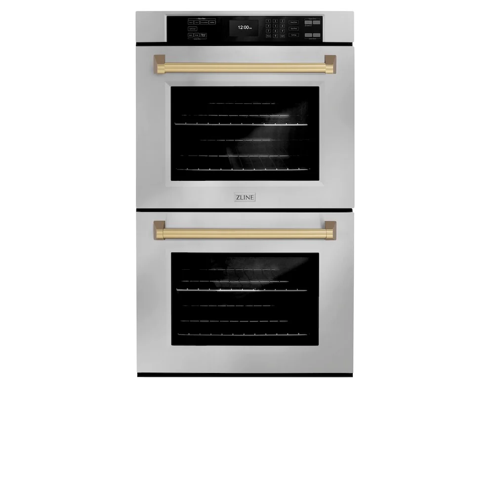 ZLINE Autograph Edition 30 in. Professional True Convection Double Wall Oven with Air Fry and Self Clean in Stainless Steel with Champagne Bronze Handles (WADZ-30-CB) - Image 4