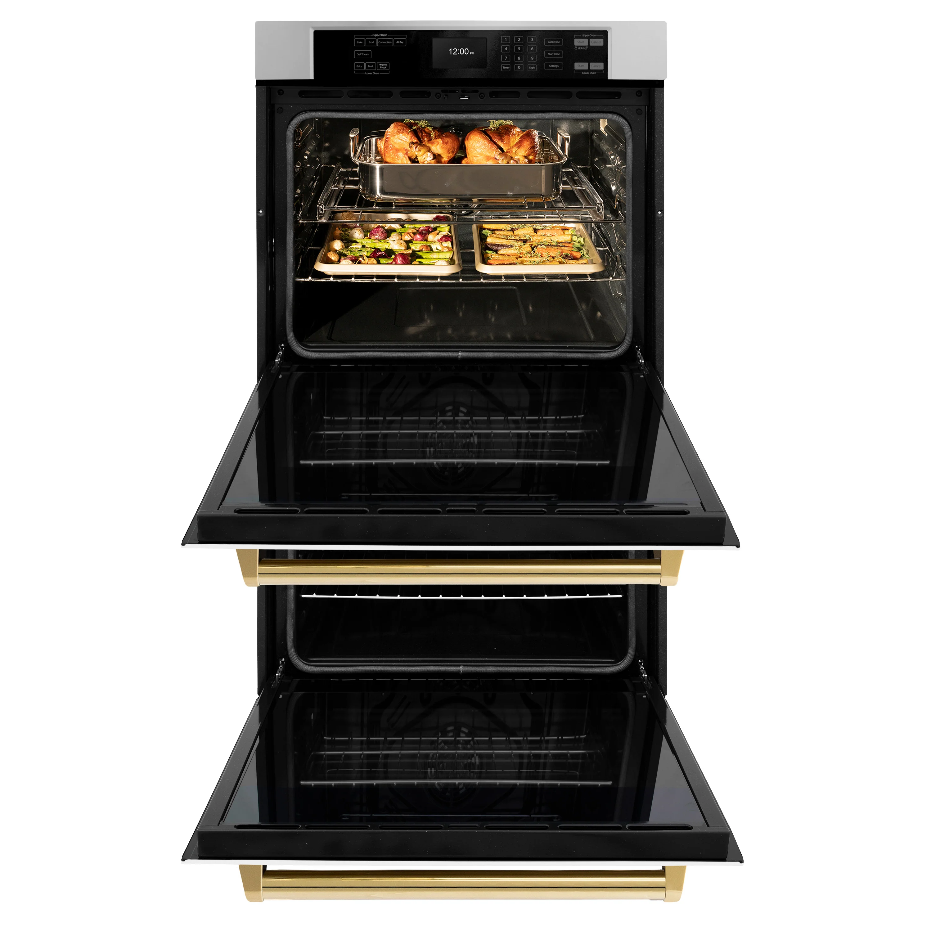 ZLINE 30 in. Autograph Edition Professional True Convection Double Wall Oven with Air Fry and Self Clean in Stainless Steel with White Matte Doors and Polished Gold Handles (WADZ-WM-30-G) - Image 5