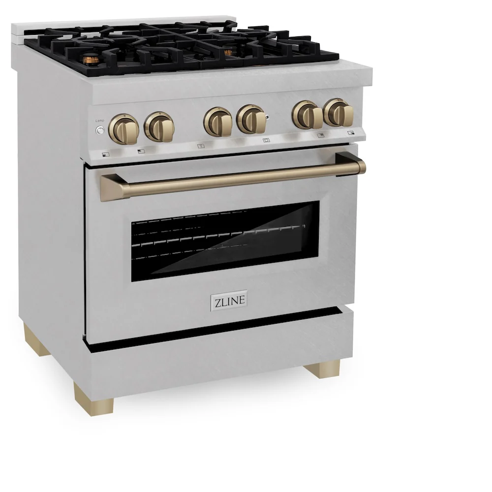 ZLINE Autograph Edition 30 in. 4.0 cu. ft. Legacy Dual Fuel Range with 4 Burner Gas Cooktop and Electric Convection Oven in Satin Stainless Steel and Champagne Bronze Accents, Open Box-Great Condition - Image 5