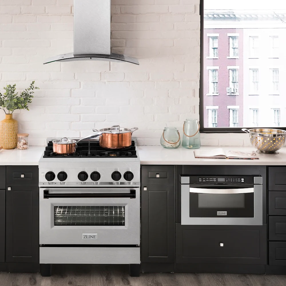 ZLINE Autograph Edition 30 in. 4.0 cu. ft. Legacy Dual Fuel Range with 4 Burner Gas Cooktop and Electric Convection Oven in Satin Stainless Steel and Matte Black Accents, Open Box-Great Condition - Image 3