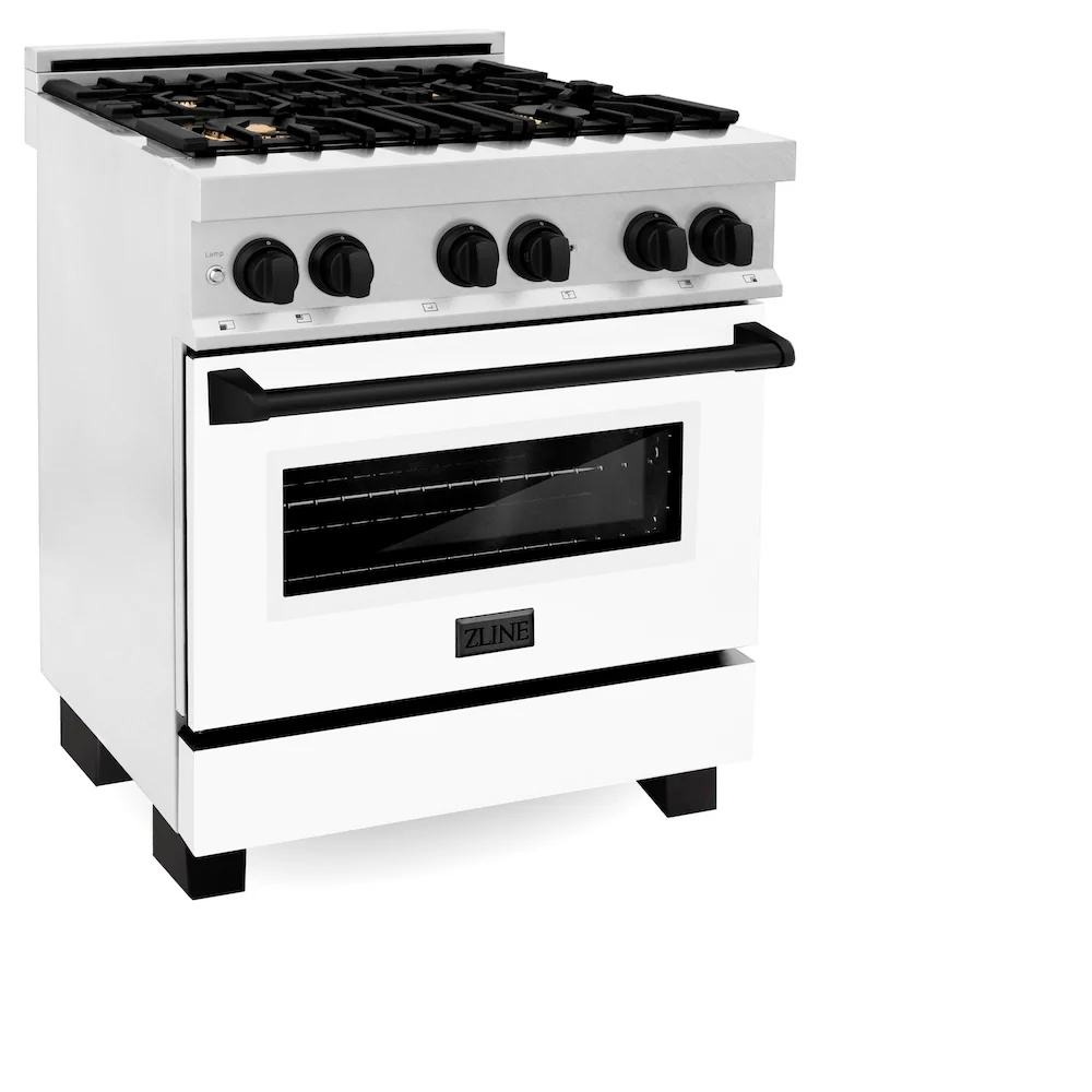 ZLINE Autograph Edition 30 in. 4.0 cu. ft. Legacy Dual Fuel Range with 4 Burner Gas Cooktop and Electric Convection Oven in Satin Stainless Steel with White Matte Door and Matte Black Accents, Open Box-Great Condition - Image 7