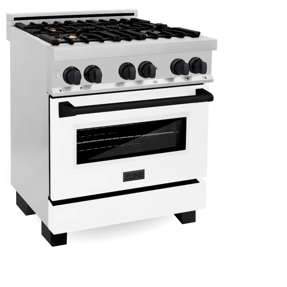 ZLINE Autograph Edition 30 in. 4.0 cu. ft. Legacy Dual Fuel Range with 4 Burner Gas Cooktop and Electric Convection Oven in Stainless Steel with White Matte Door and Matte Black Accents, Open Box-Great Condition - Image 7