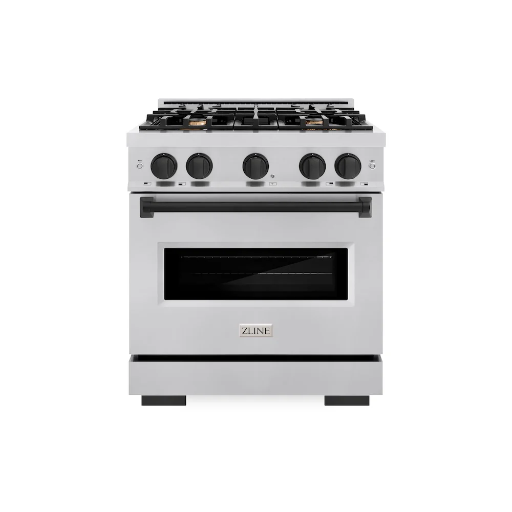 ZLINE Autograph Edition 30 in. 4.2 cu. ft. Classic Dual Fuel Range with 4 Burner Gas Cooktop and Electric Convection Oven in Stainless Steel with Matte Black Accents, Open Box-Great Condition - Image 3