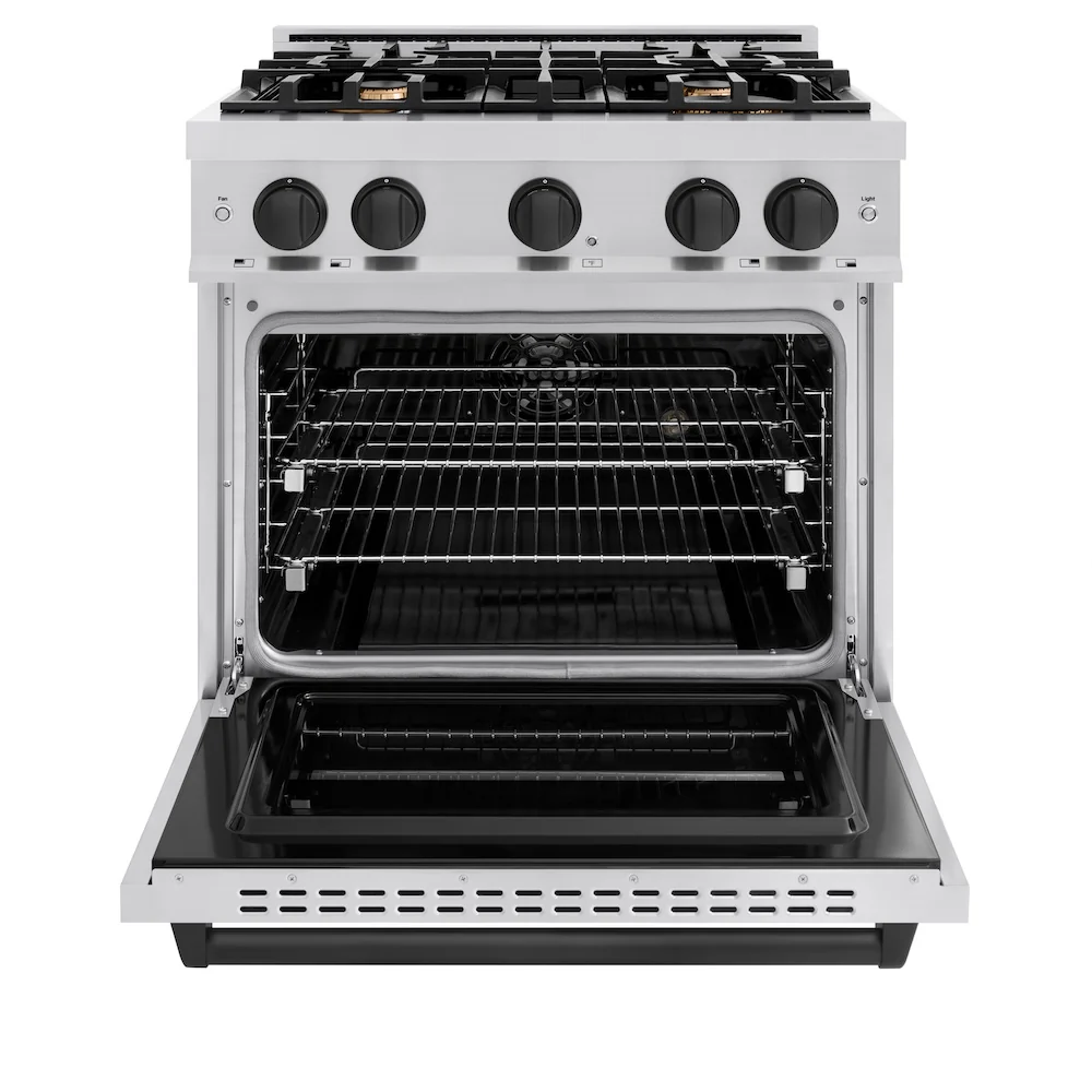 ZLINE Autograph Edition 30 in. 4.2 cu. ft. Classic Dual Fuel Range with 4 Burner Gas Cooktop and Electric Convection Oven in Stainless Steel with Matte Black Accents, Open Box-Great Condition - Image 5
