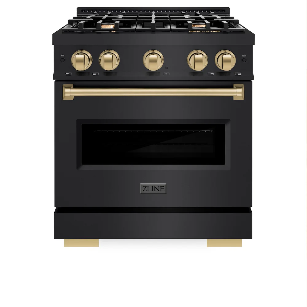 ZLINE Autograph Edition 30 in. 4.2 cu. ft. Classic Gas Range with 4 Burner Cooktop and Convection Gas Oven in Black Stainless Steel and Champagne Bronze Accents, Open Box-Great Condition - Image 5