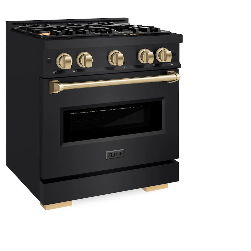 ZLINE Autograph Edition 30 in. 4.2 cu. ft. Classic Gas Range with 4 Burner Cooktop and Convection Gas Oven in Black Stainless Steel and Champagne Bronze Accents, Open Box-Great Condition - Image 7