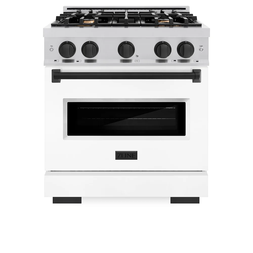 ZLINE Autograph Edition 30 in. 4.2 cu. ft. Classic Gas Range with 4 Burner Cooktop and Convection Gas Oven in Stainless Steel with White Matte Door and Matte Black Accents, Open Box-Great Condition - Image 4
