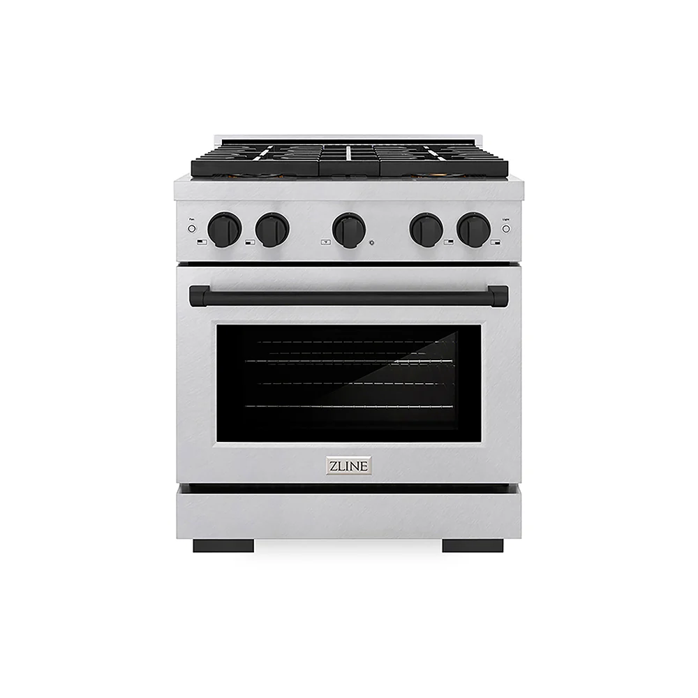 ZLINE Autograph Edition 30 in. 4.2 cu. ft. Paramount Dual Fuel Range with 4 Burner DuoPro™ Cooktop and Electric Convection Oven in Satin Stainless Steel and Matte Black Accents, Open Box-Great Condition - Image 3