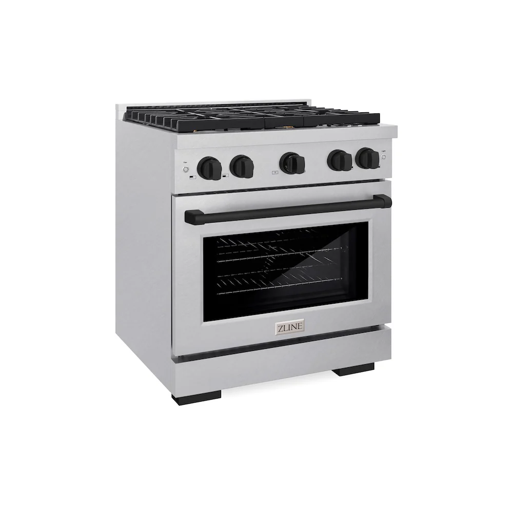 ZLINE Autograph Edition 30 in. 4.2 cu. ft. Paramount Dual Fuel Range with 4 Burner Gas Cooktop and Electric Convection Oven in Satin Stainless Steel with Matte Black Accents, Open Box-Great Condition