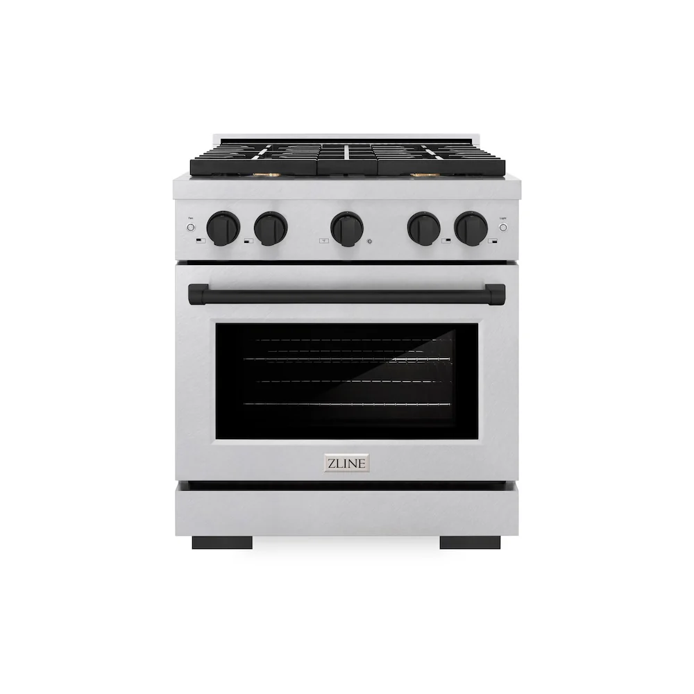 ZLINE Autograph Edition 30 in. 4.2 cu. ft. Paramount Dual Fuel Range with 4 Burner Gas Cooktop and Electric Convection Oven in Satin Stainless Steel with Matte Black Accents, Open Box-Great Condition - Image 3