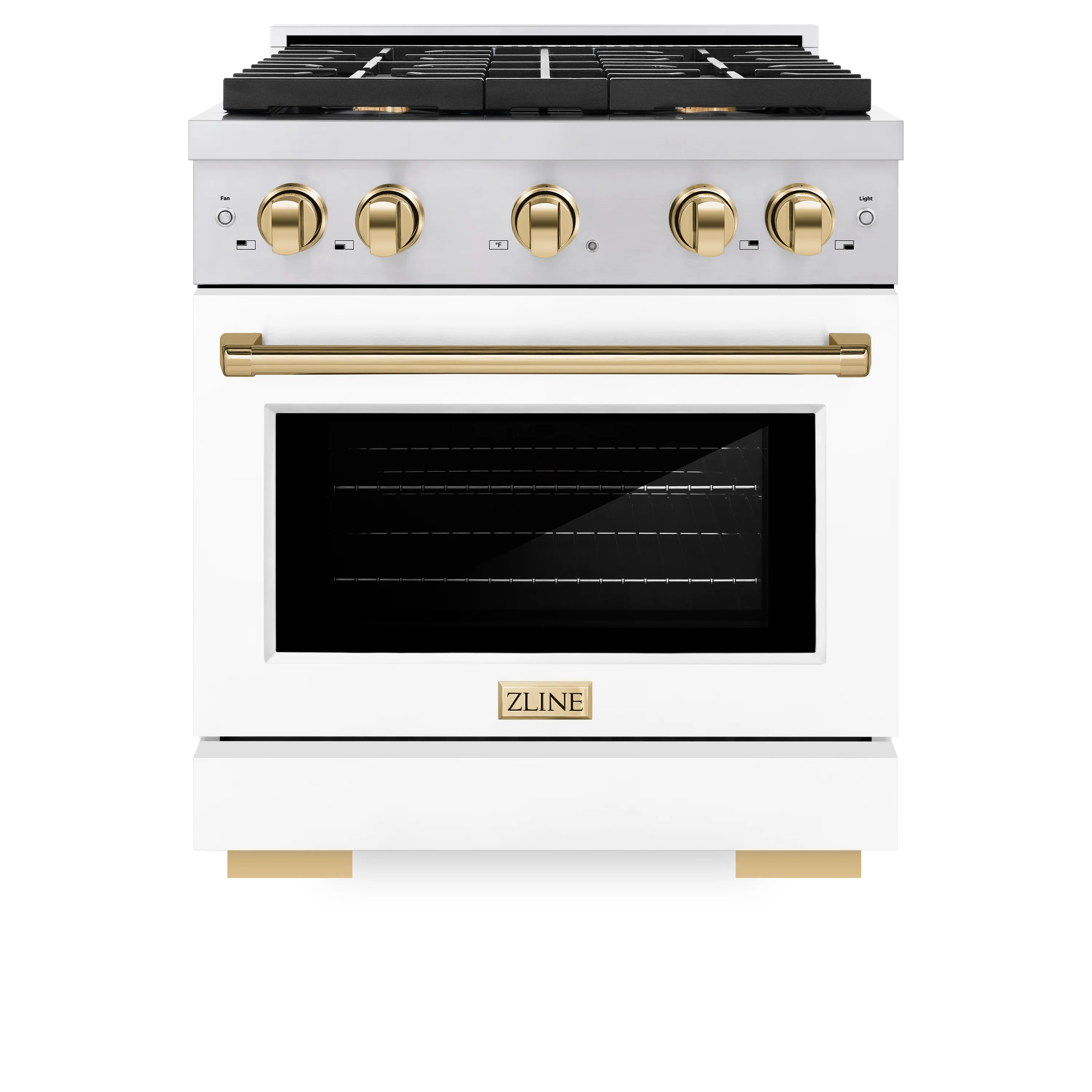 ZLINE Autograph Edition 30 in. 4.2 cu. ft. Paramount Dual Fuel Range with 4 Burner Gas Cooktop and Electric Convection Oven in Stainless Steel with White Matte Door and Polished Gold Accents, Open Box-Great Condition - Image 4
