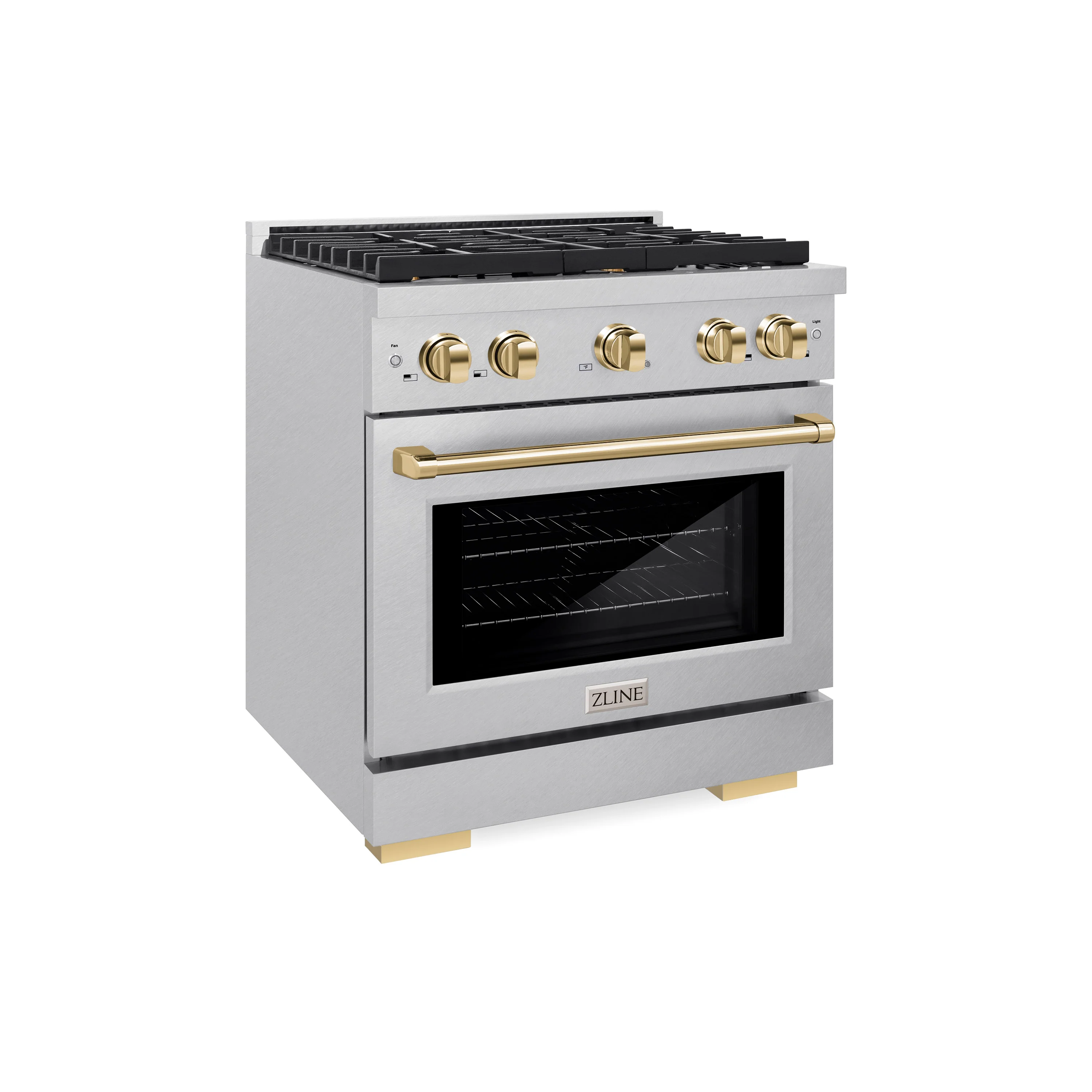 ZLINE Autograph Edition 30 in. 4.2 cu. ft. Paramount Gas Range with 4 Burner Cooktop and Convection Gas Oven in Satin Stainless Steel and Polished Gold Accents, Open Box-Great Condition