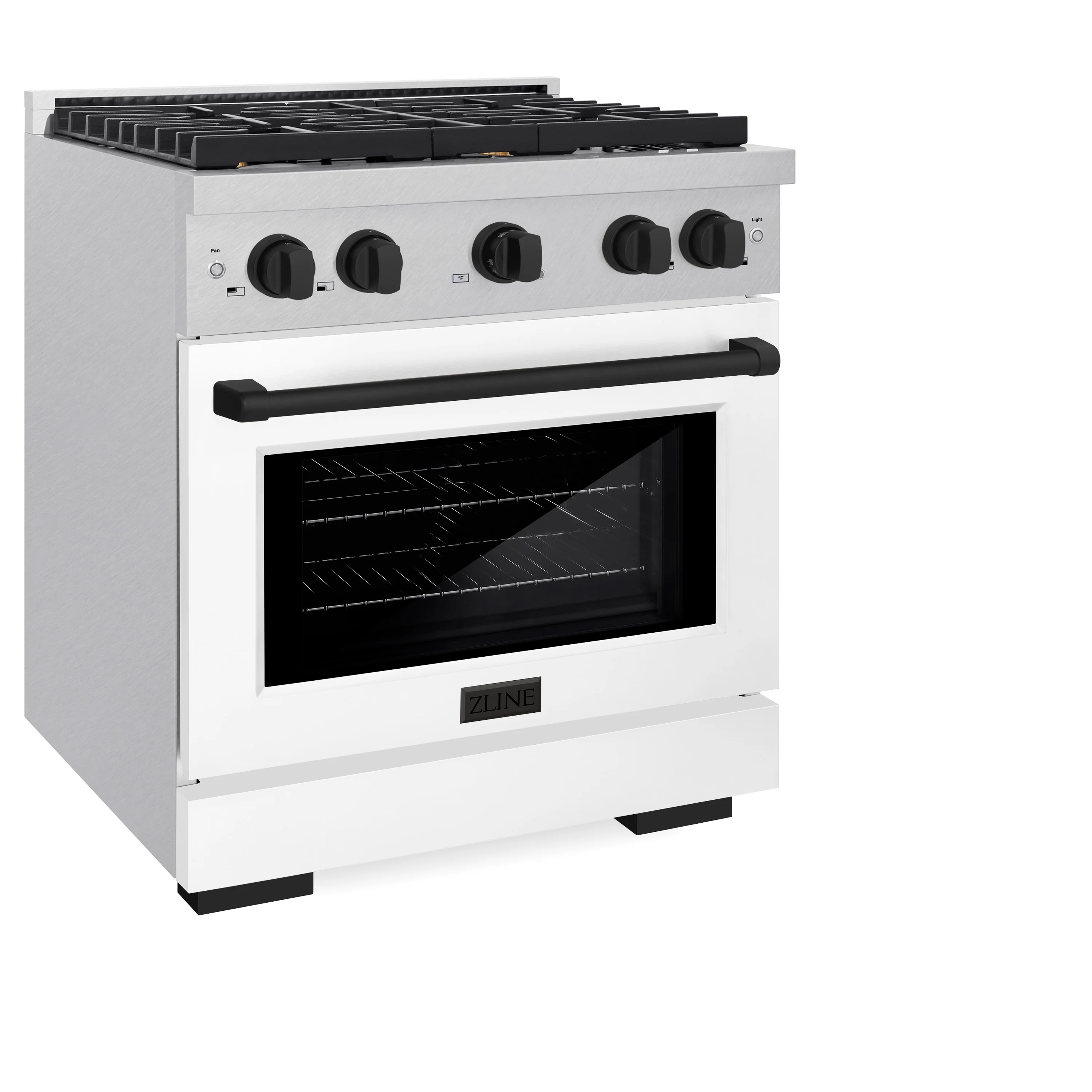 ZLINE Autograph Edition 30 in. 4.2 cu. ft. Paramount Gas Range with 4 Burner Cooktop and Convection Gas Oven in Satin Stainless Steel with White Matte Door and Matte Black Accents, Open Box-Great Condition - Image 6