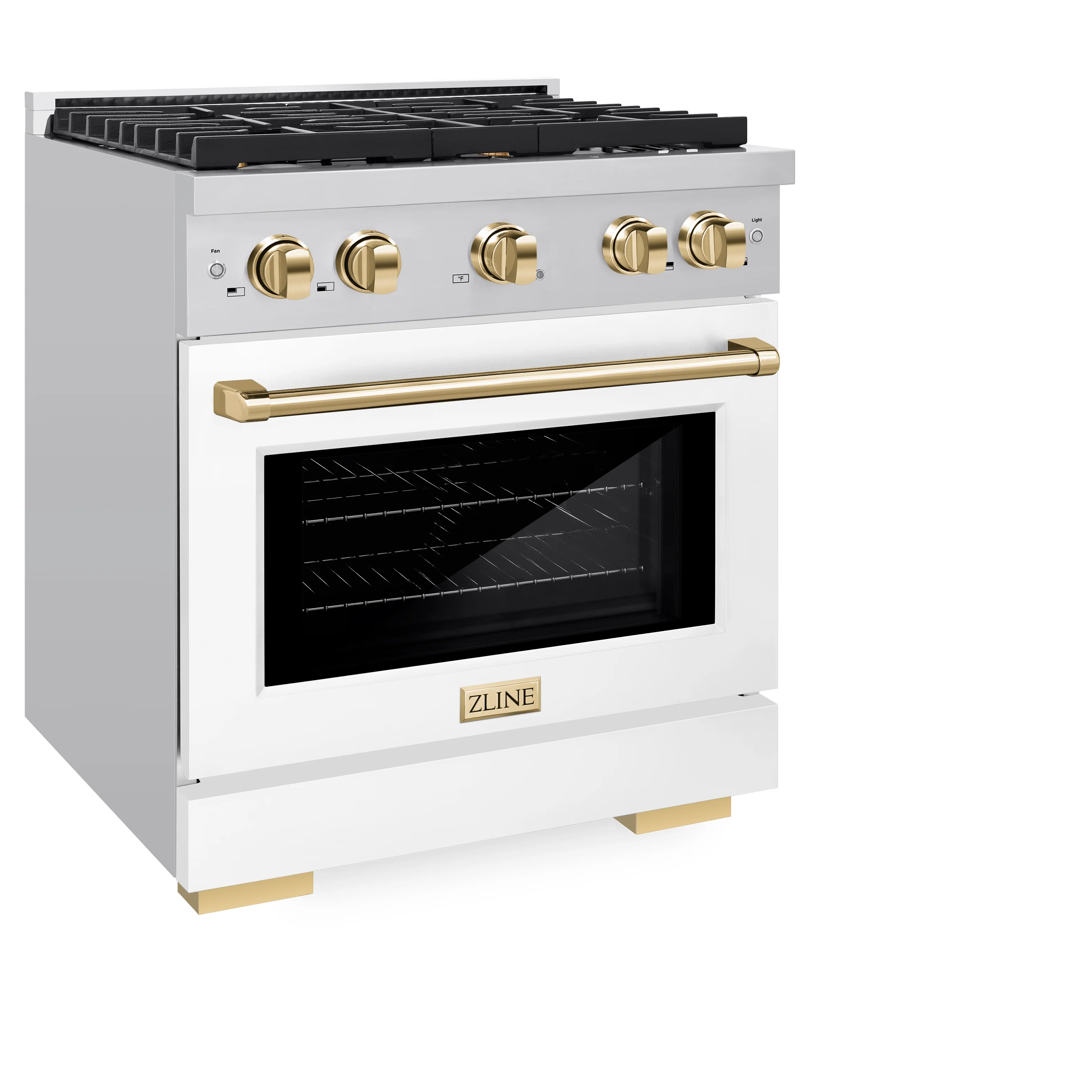 ZLINE Autograph Edition 30 in. 4.2 cu. ft. Paramount Gas Range with 4 Burner Cooktop and Convection Gas Oven in Stainless Steel with White Matte Door and Polished Gold Accents, Open Box-Great Condition - Image 6