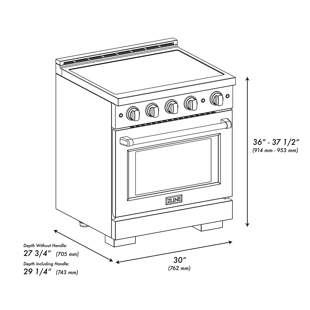 ZLINE Autograph Edition 30 in. 4.2 cu. ft. Paramount Induction Range with 4 Element Cooktop and Electric Convection Oven in Black Stainless Steel with Champagne Bronze Accents (SINRBZ-30-CB) - Image 12
