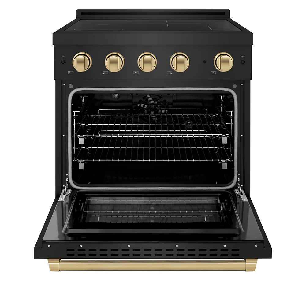 ZLINE Autograph Edition 30 in. 4.2 cu. ft. Paramount Induction Range with 4 Element Cooktop and Electric Convection Oven in Black Stainless Steel with Champagne Bronze Accents (SINRBZ-30-CB) - Image 3