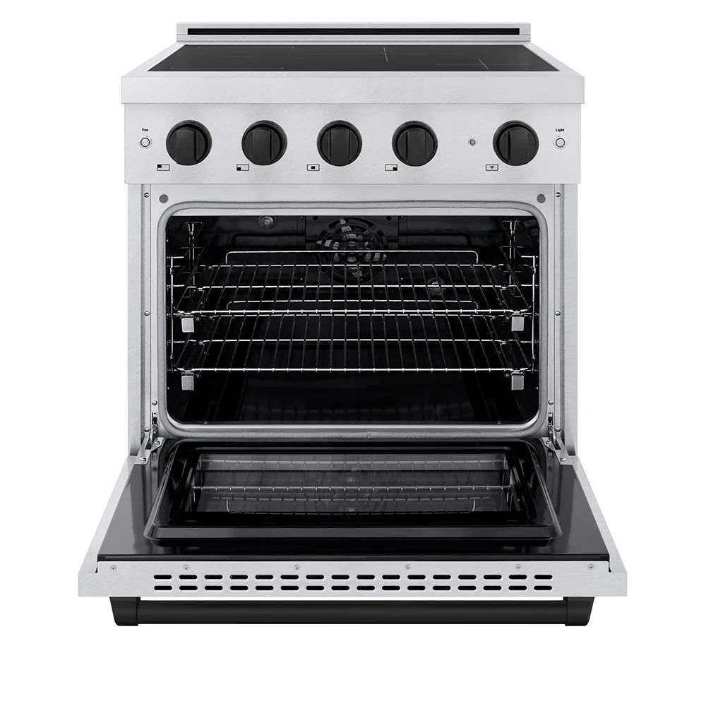 ZLINE Autograph Edition 30 in. 4.2 cu. ft. Paramount Induction Range with 4 Element Cooktop and Electric Convection Oven in Satin Stainless Steel with Matte Black Accents (SINRSZ-30-MB) - Image 4