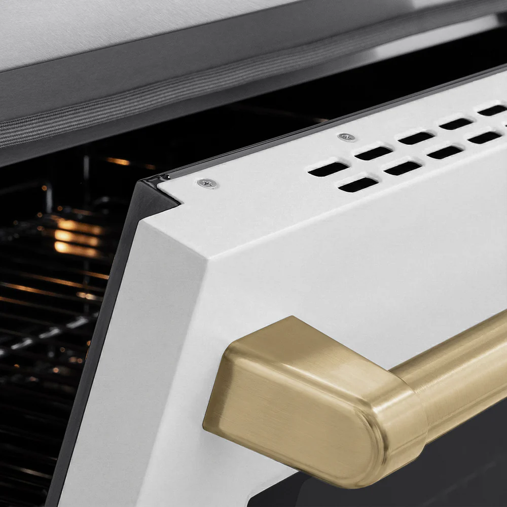 ZLINE Autograph Edition 30 in. 4.2 cu. ft. Paramount Induction Range with 4 Element Cooktop and Electric Convection Oven in Satin Stainless Steel with White Matte Door and Champagne Bronze Accents, Open Box-Great Condition - Image 7
