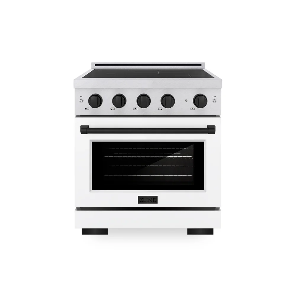 ZLINE Autograph Edition 30 in. 4.2 cu. ft. Paramount Induction Range with 4 Element Cooktop and Electric Convection Oven in Satin Stainless Steel with White Matte Door and Matte Black Accents, Open Box-Great Condition