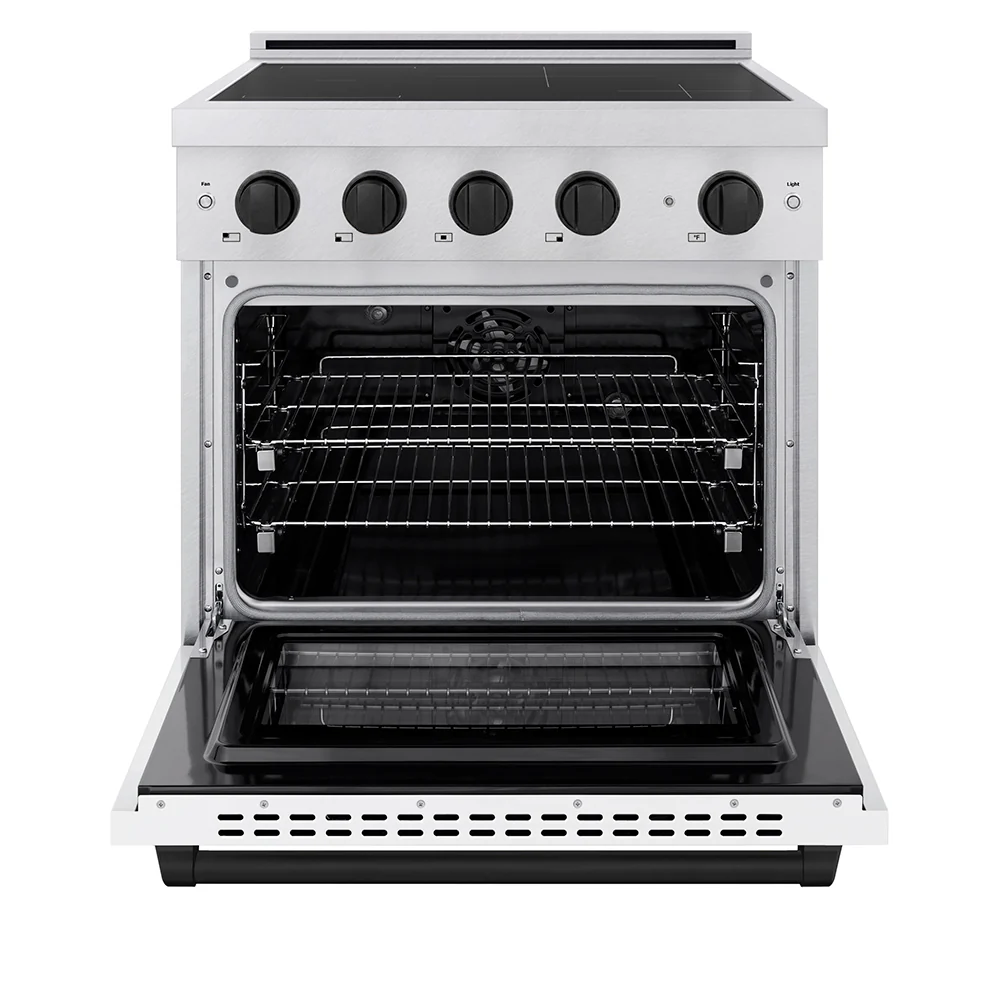 ZLINE Autograph Edition 30 in. 4.2 cu. ft. Paramount Induction Range with 4 Element Cooktop and Electric Convection Oven in Satin Stainless Steel with White Matte Door and Matte Black Accents (SINRSZ-WM-30-MB) - Image 4
