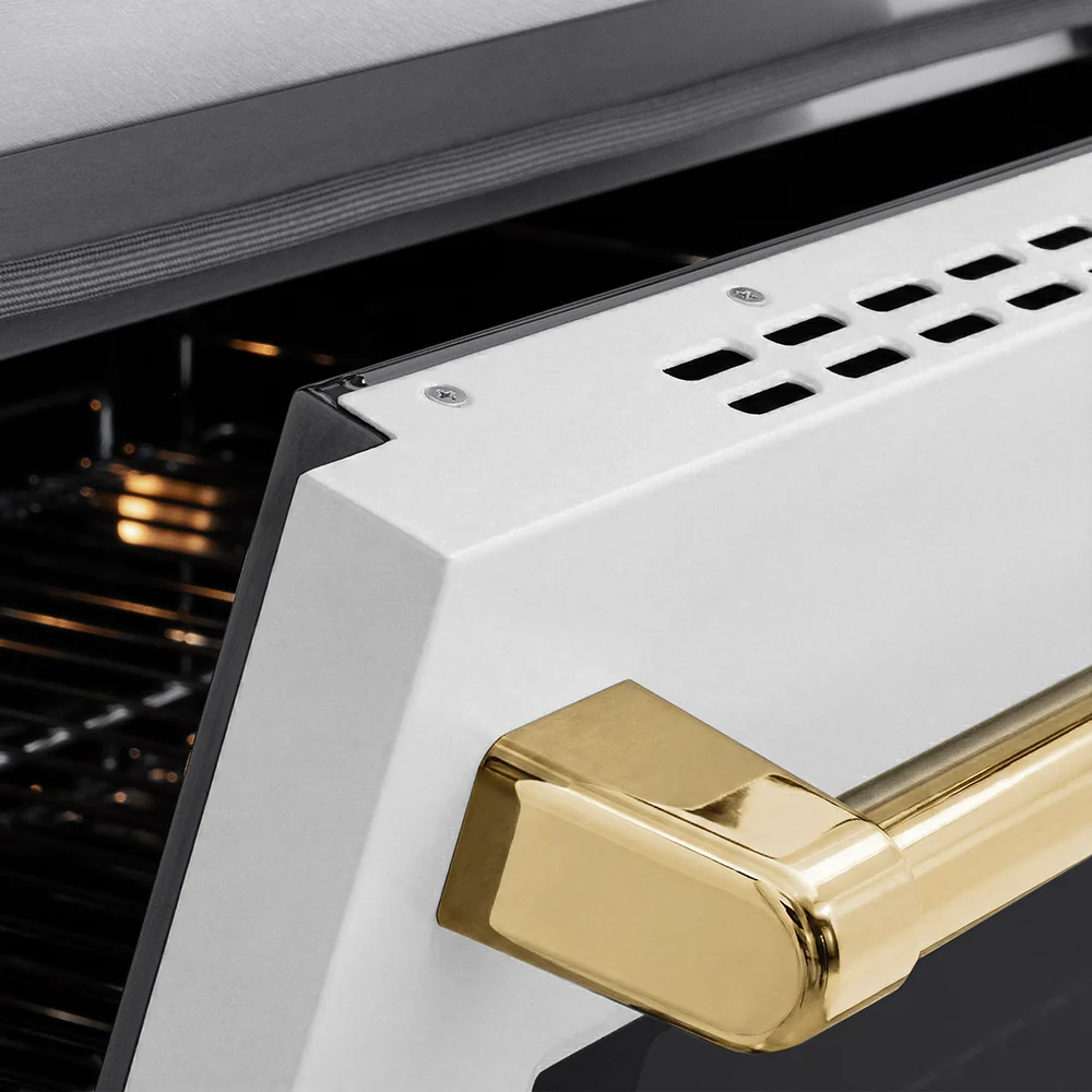 ZLINE Autograph Edition 30 in. 4.2 cu. ft. Paramount Induction Range with 4 Element Cooktop and Electric Convection Oven in Satin Stainless Steel with White Matte Door and Polished Gold Accents, Open Box-Great Condition - Image 7