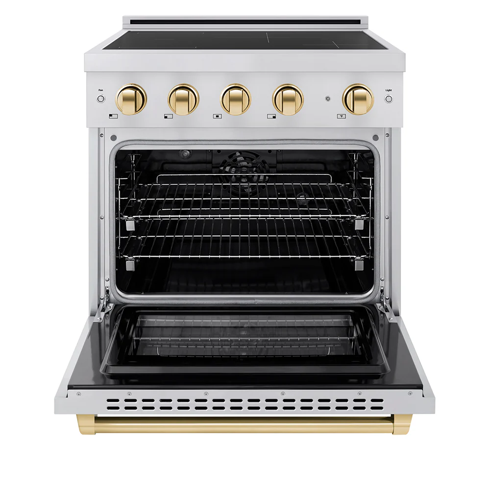 ZLINE Autograph Edition 30 in. 4.2 cu. ft. Paramount Induction Range with 4 Element Cooktop and Electric Convection Oven in Stainless Steel with Polished Gold Accents, Open Box-Great Condition - Image 3