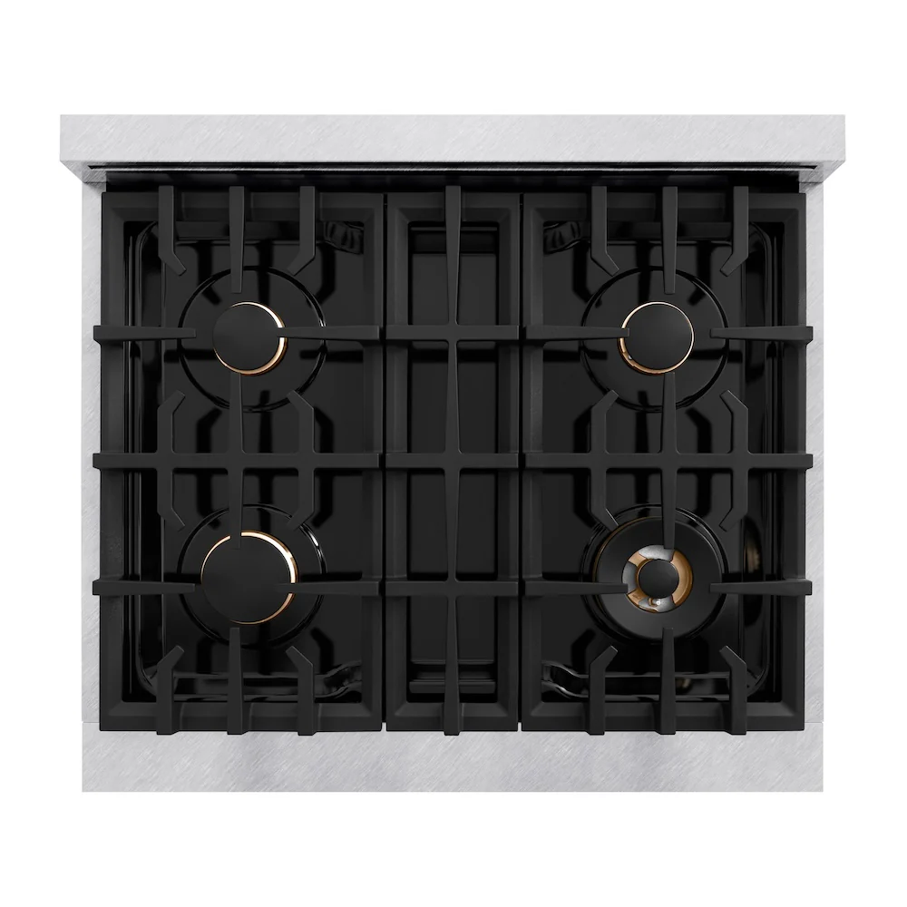 ZLINE Autograph Edition 30 in. 4.2 cu. ft. Select Dual Fuel Range with 4 Burner Gas Cooktop and Electric Convection Oven in Satin Stainless Steel with Matte Black Accents, Open Box-Great Condition - Image 2