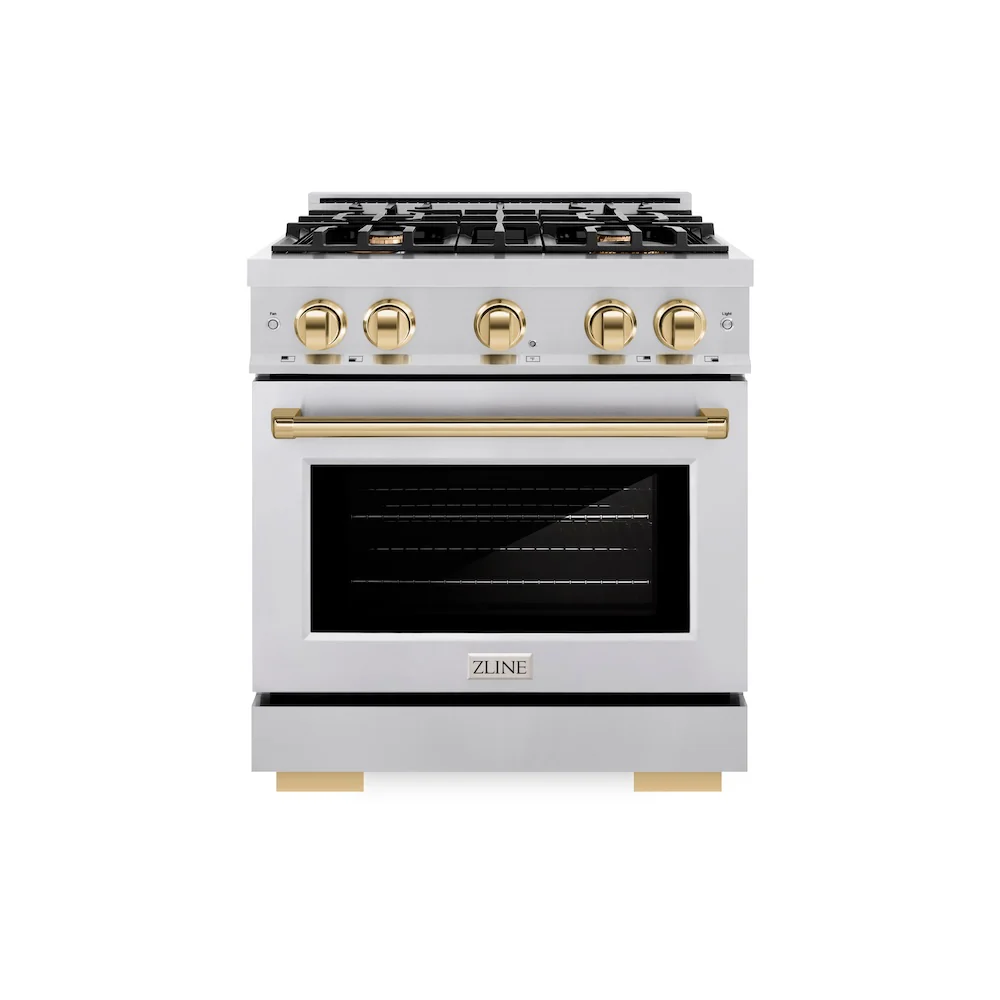 ZLINE Autograph Edition 30 in. 4.2 cu. ft. Select Dual Fuel Range with 4 Burner Gas Cooktop and Electric Convection Oven in Stainless Steel with Polished Gold Accents, Open Box-Great Condition - Image 3