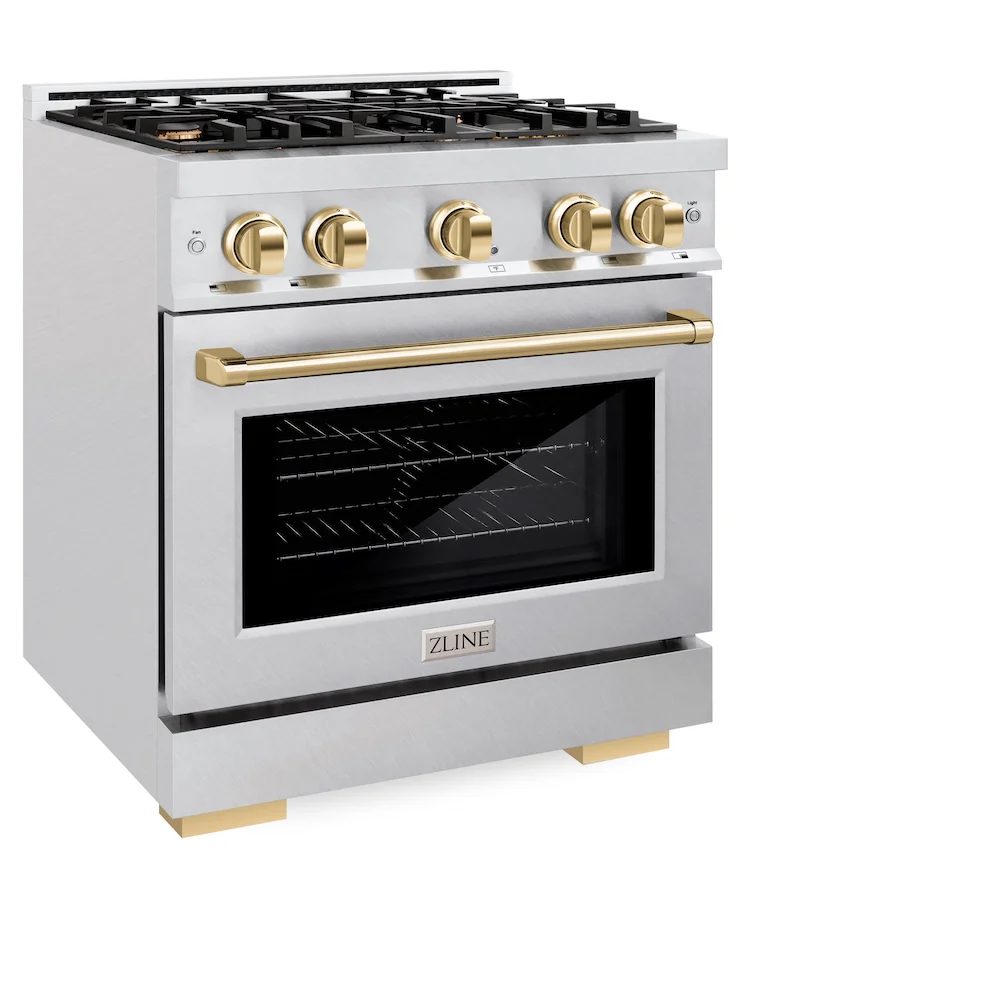 ZLINE Autograph Edition 30 in. 4.2 cu. ft. Select Gas Range with 4 Burner Cooktop and Convection Gas Oven in Satin Stainless Steel and Polished Gold Accents, Open Box-Great Condition - Image 6